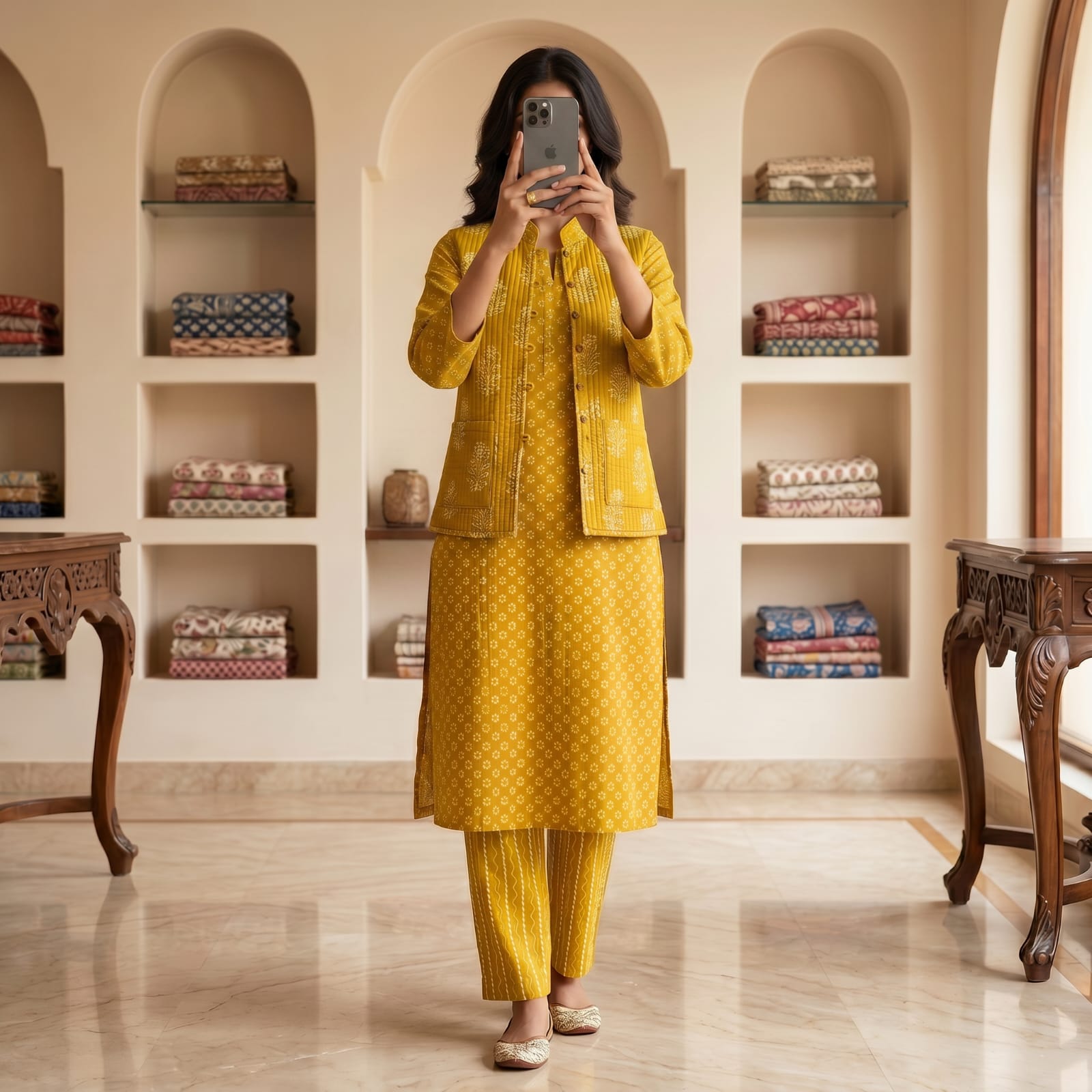 Premium Stitched Cotton Dress & Jacket 3 PCS Suit  2766