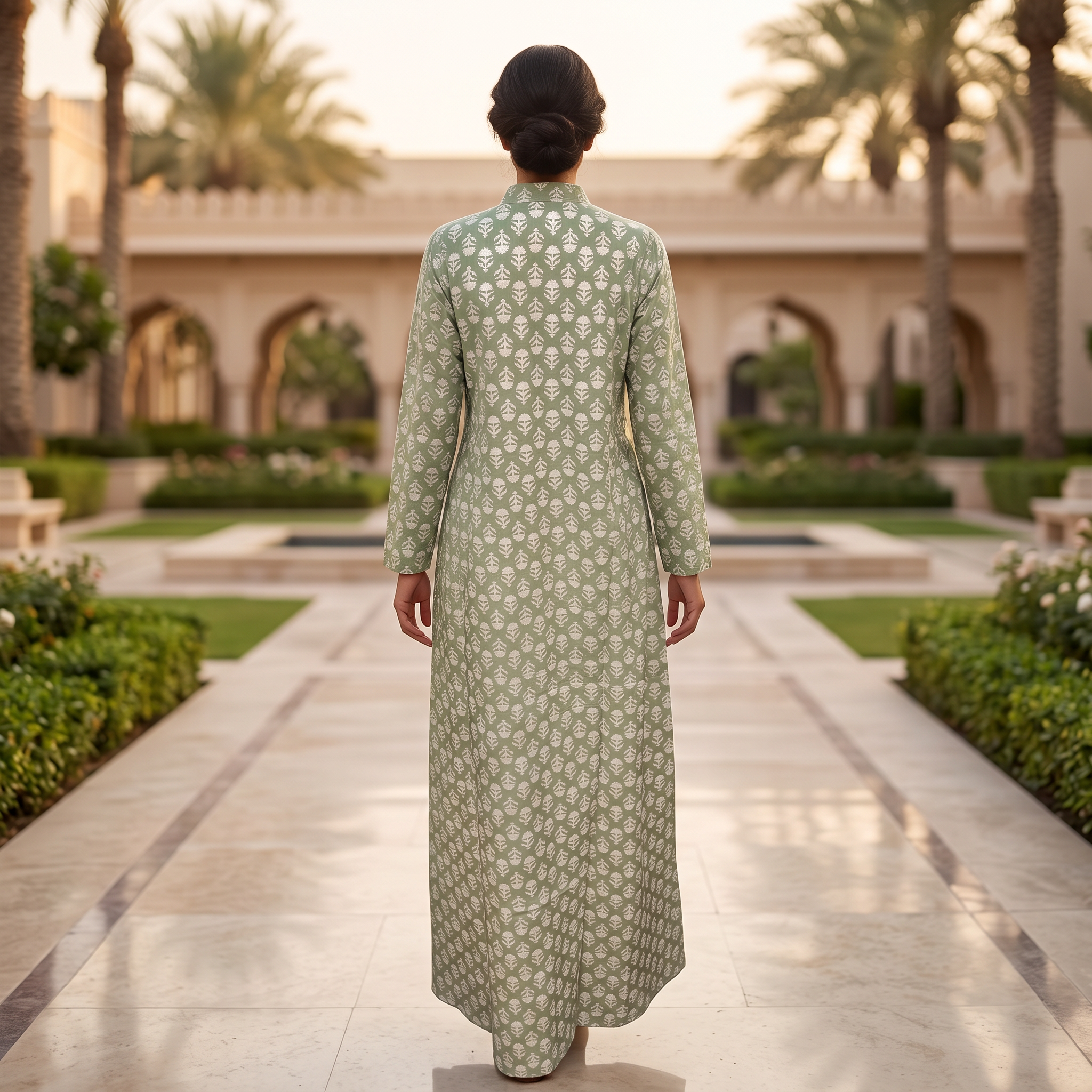 XS-S Honey Printed Cotton Dress 54" Long Jalabiya With Sheila TN 403