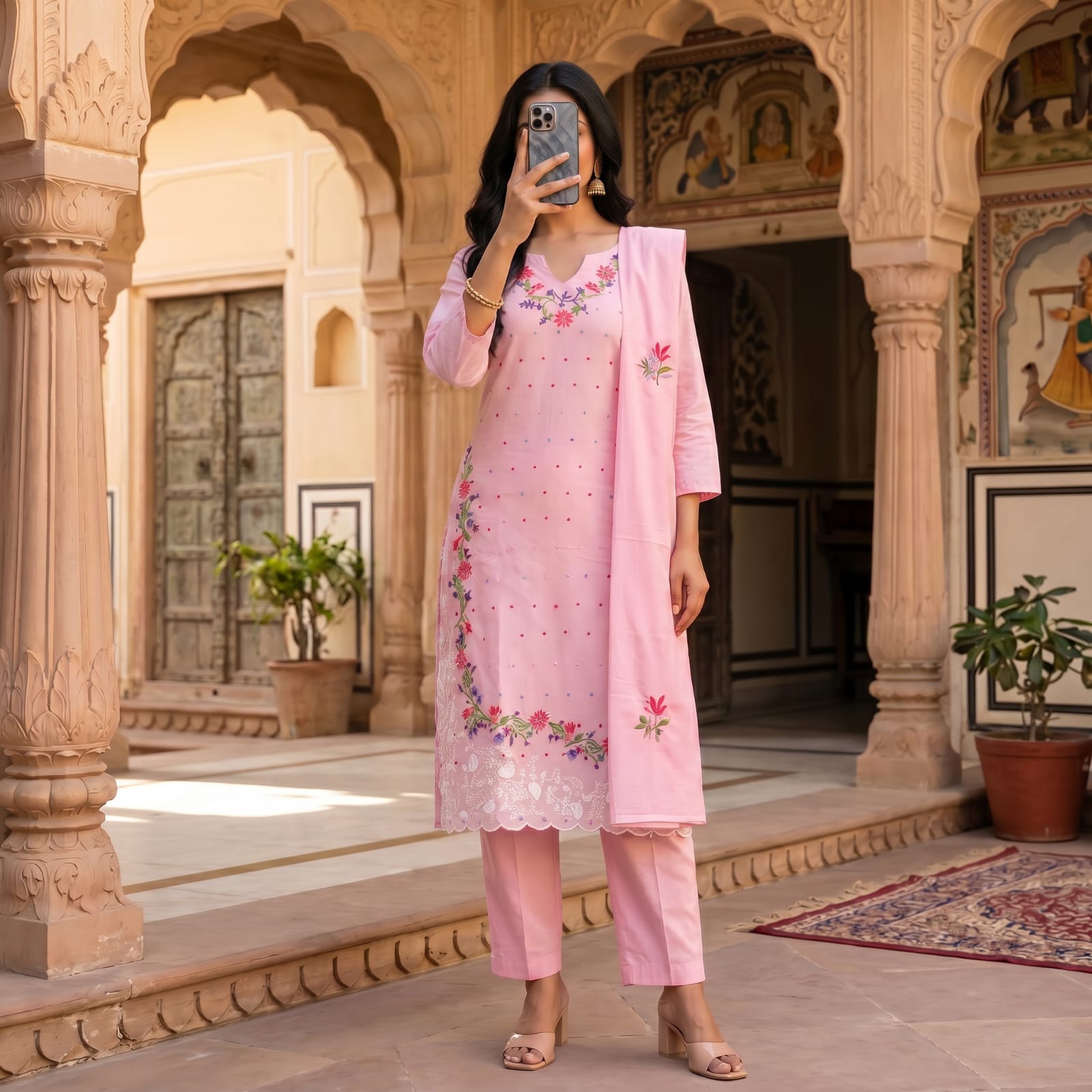 Premium Stitched Cotton Embroidery Suit With Sheila