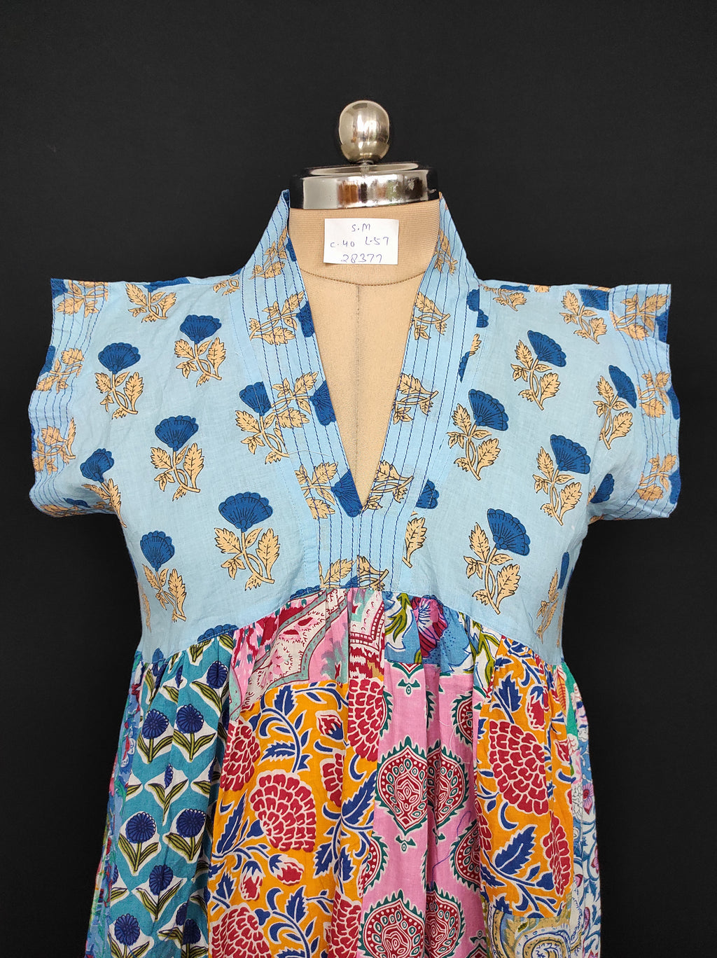 S-M Amani Printed Cotton Dress 57" Short Sleeves Jalabiya 28377-1555 JP