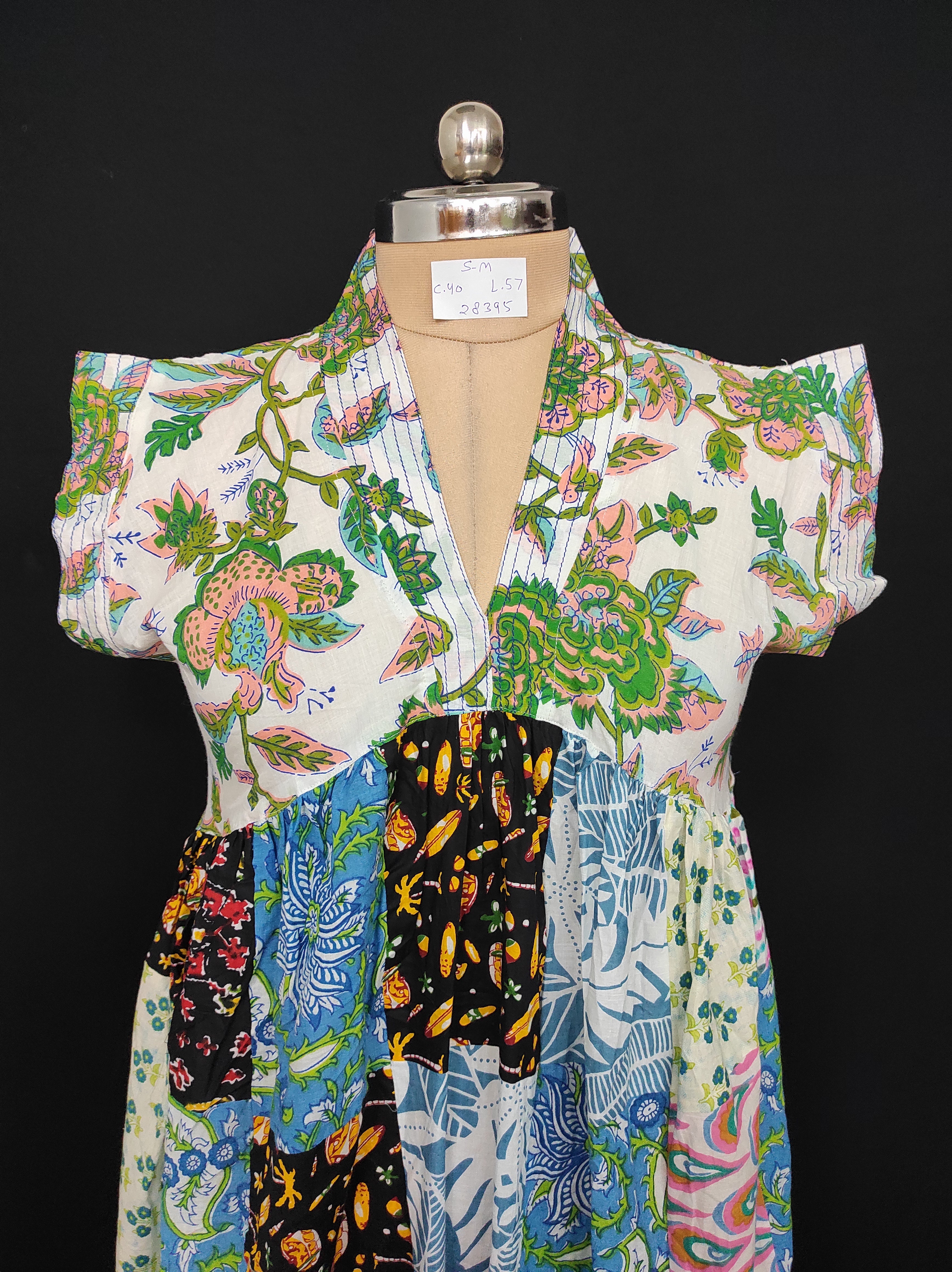S-M Amani Printed Cotton Dress 57" Short Sleeves Jalabiya 28395-1555 JP
