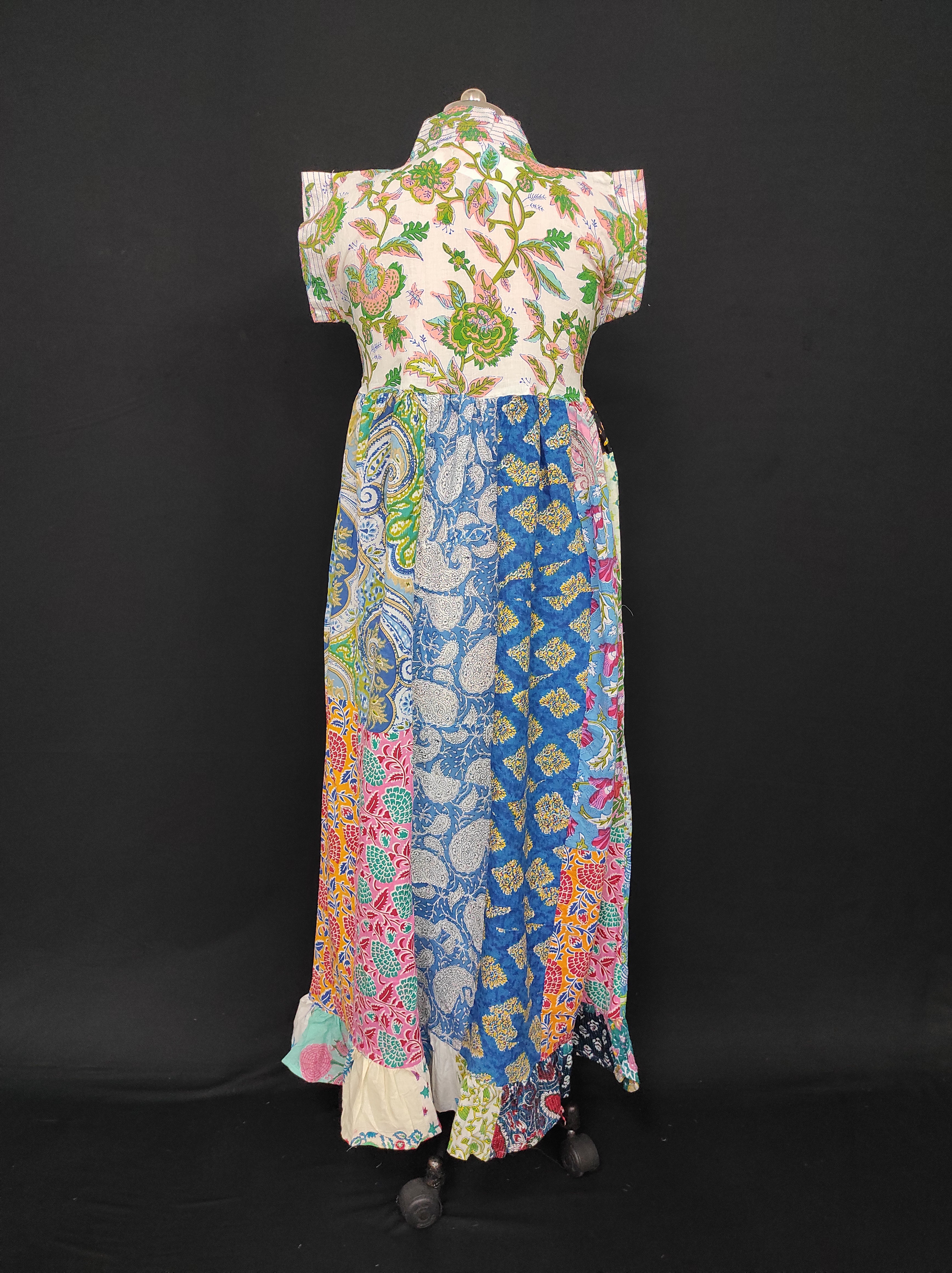 S-M Amani Printed Cotton Dress 57" Short Sleeves Jalabiya 28395-1555 JP
