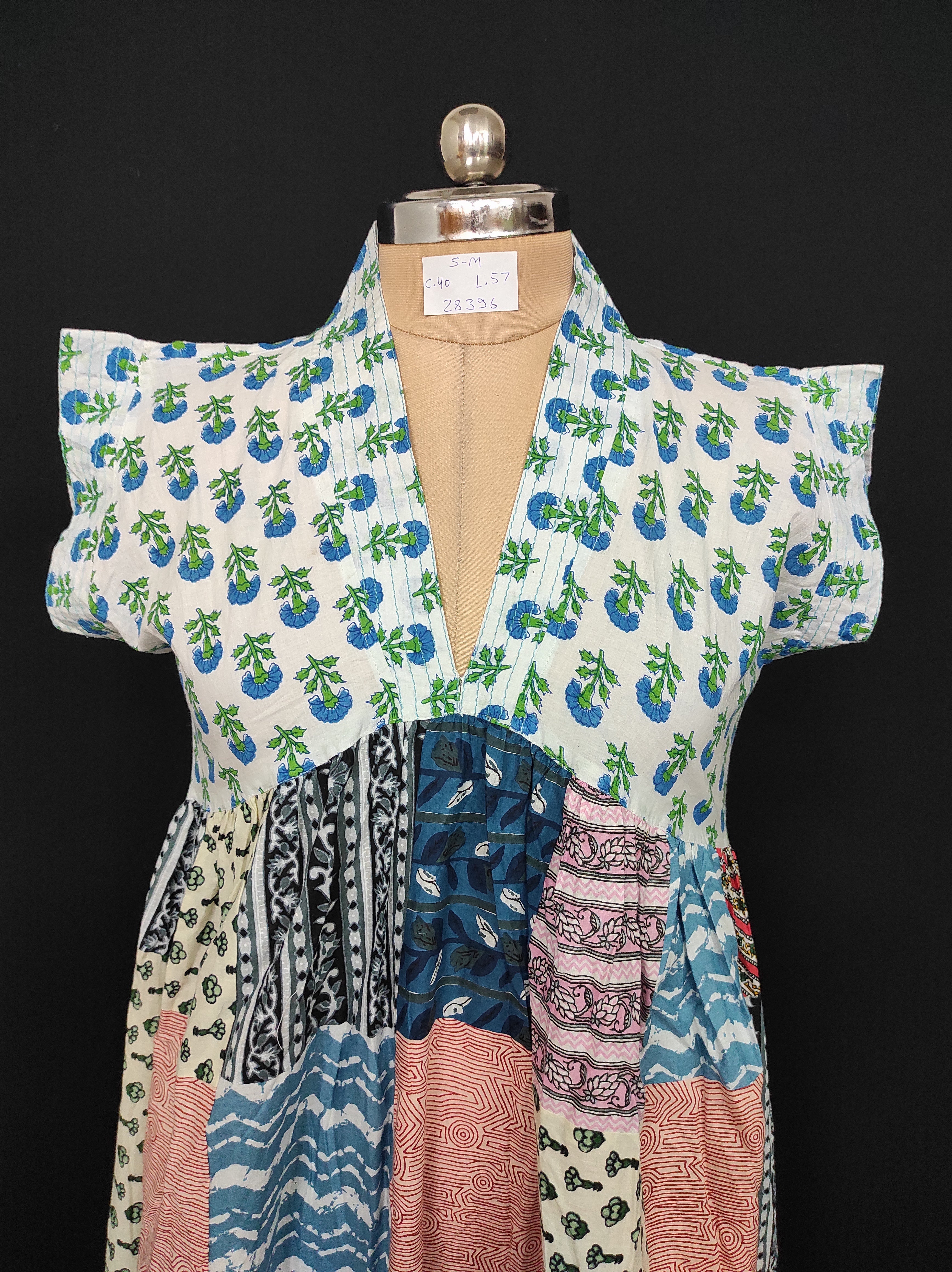 S-M Amani Printed Cotton Dress 57" Short Sleeves Jalabiya 28396-1555 JP