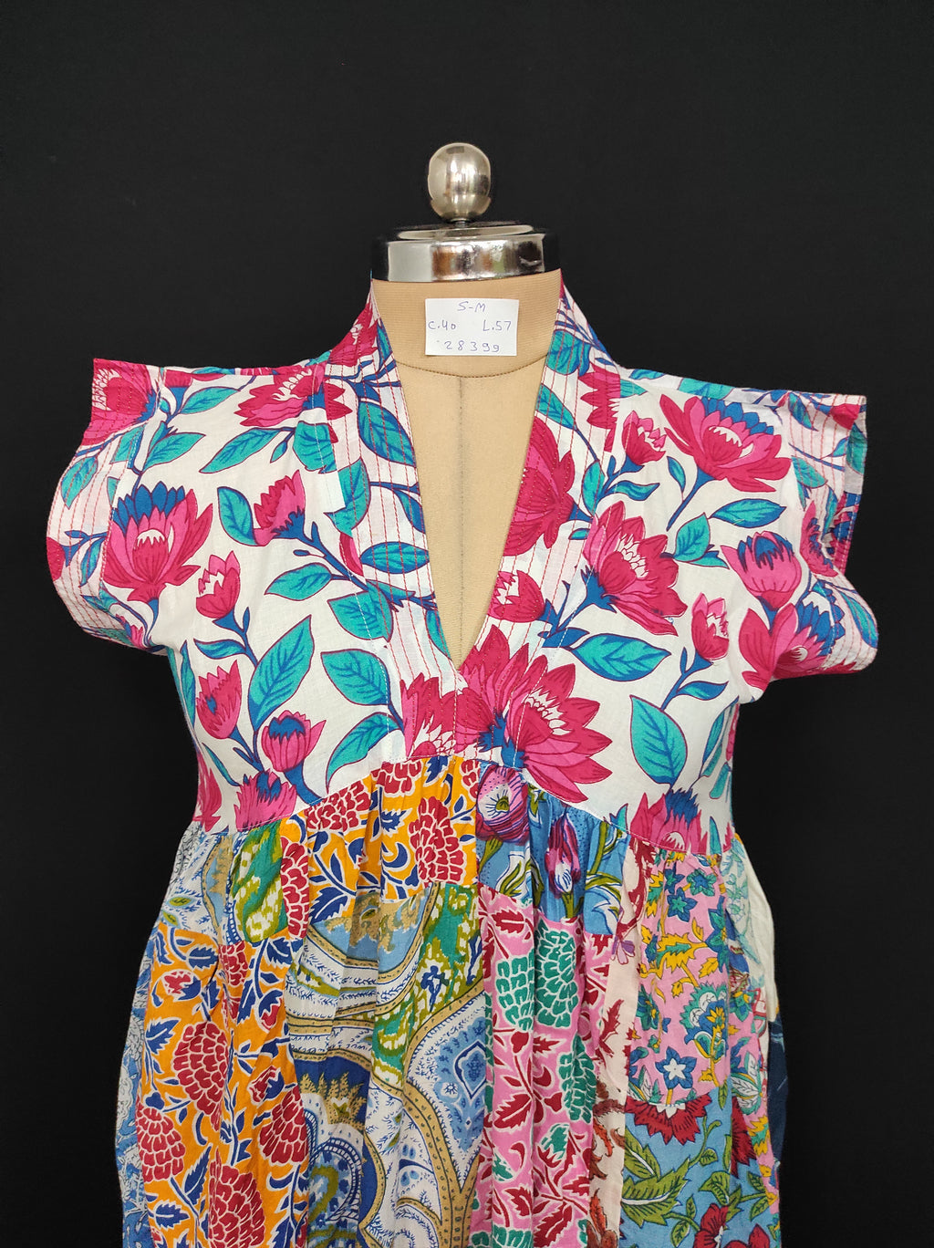 S-M Amani Printed Cotton Dress 57" Short Sleeves Jalabiya 28399-1555 JP