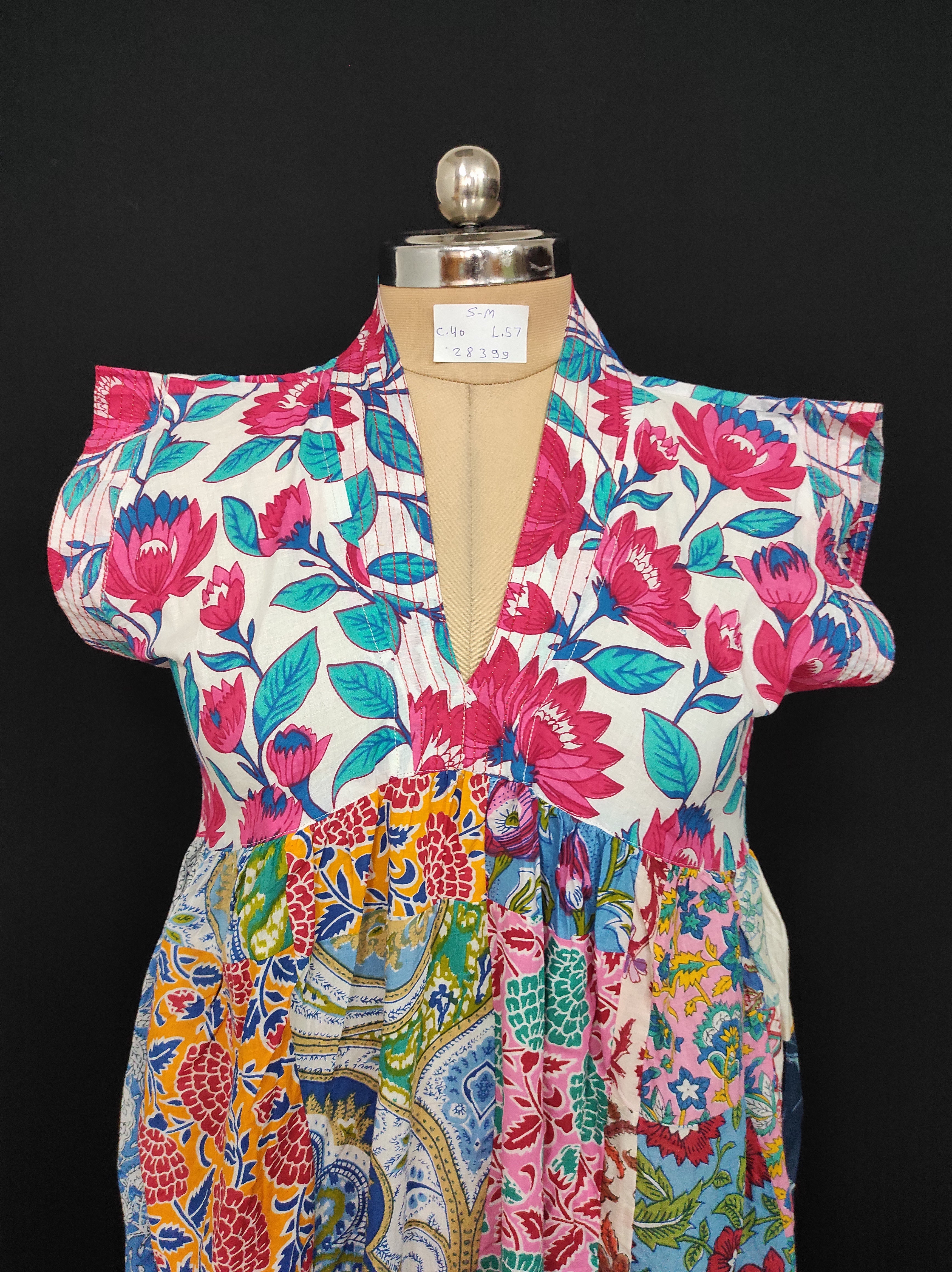 S-M Amani Printed Cotton Dress 57" Short Sleeves Jalabiya 28399-1555 JP
