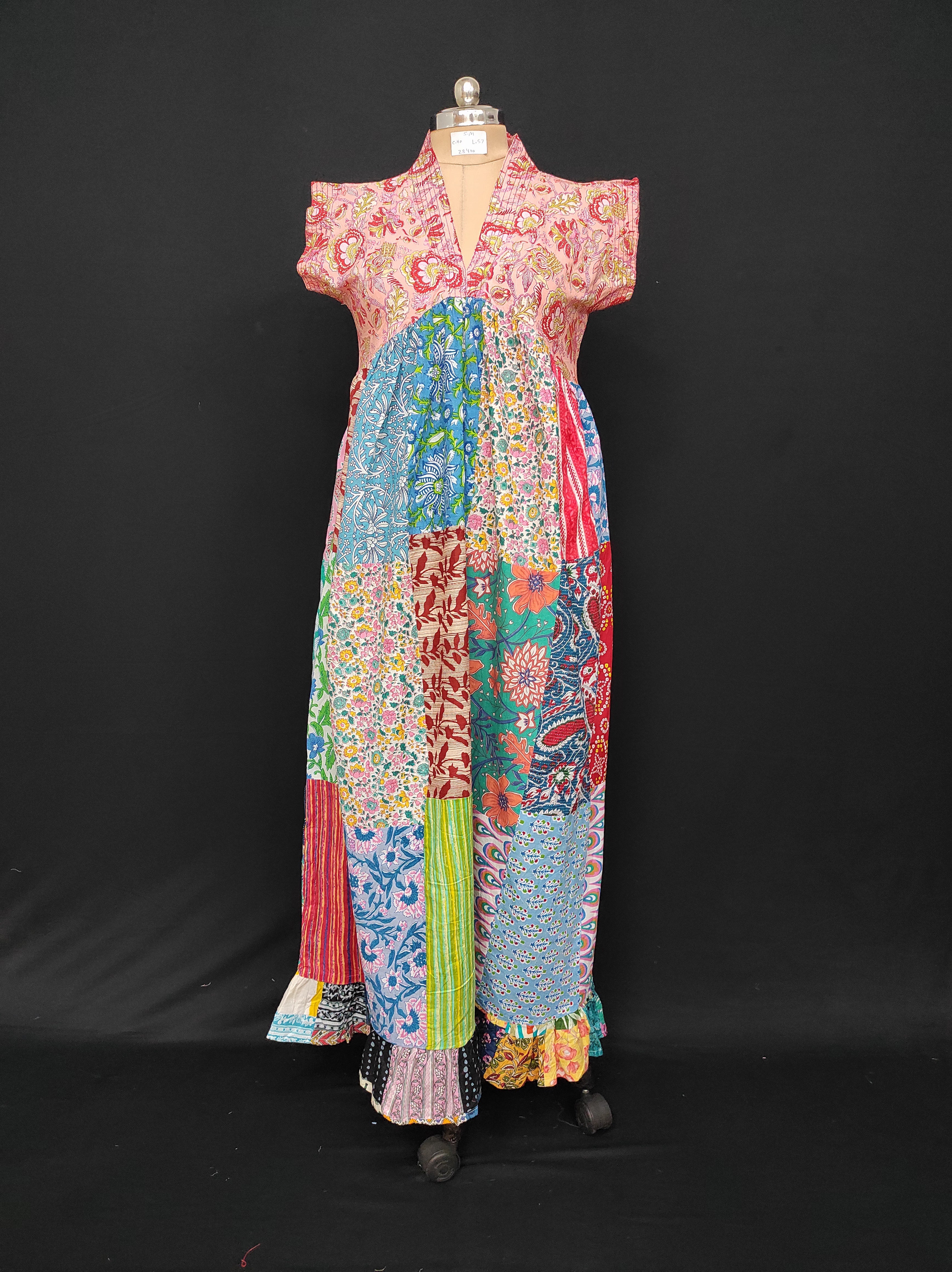 S-M Amani Printed Cotton Dress 57" Short Sleeves Jalabiya 28400-1555 JP