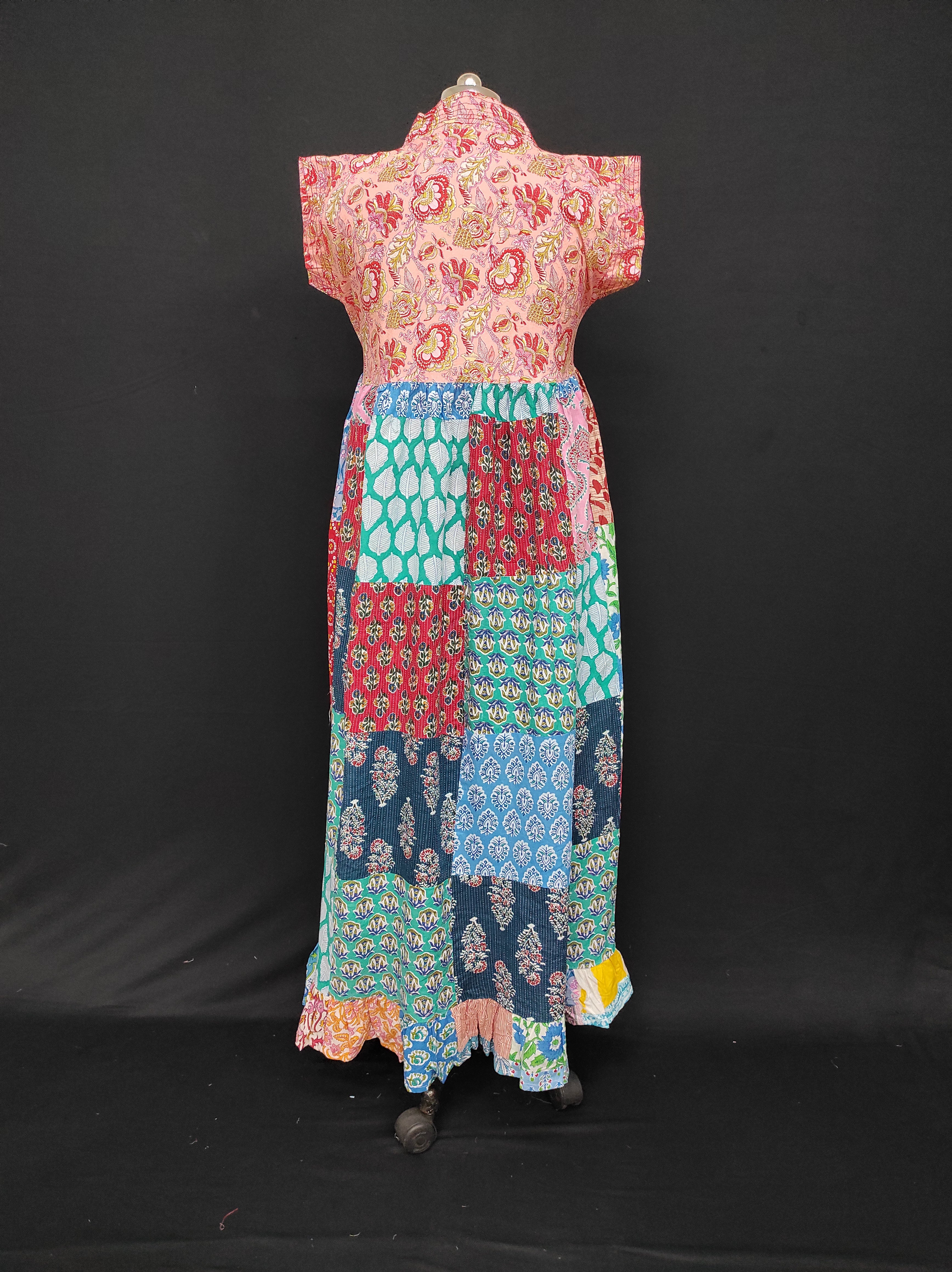 S-M Amani Printed Cotton Dress 57" Short Sleeves Jalabiya 28400-1555 JP