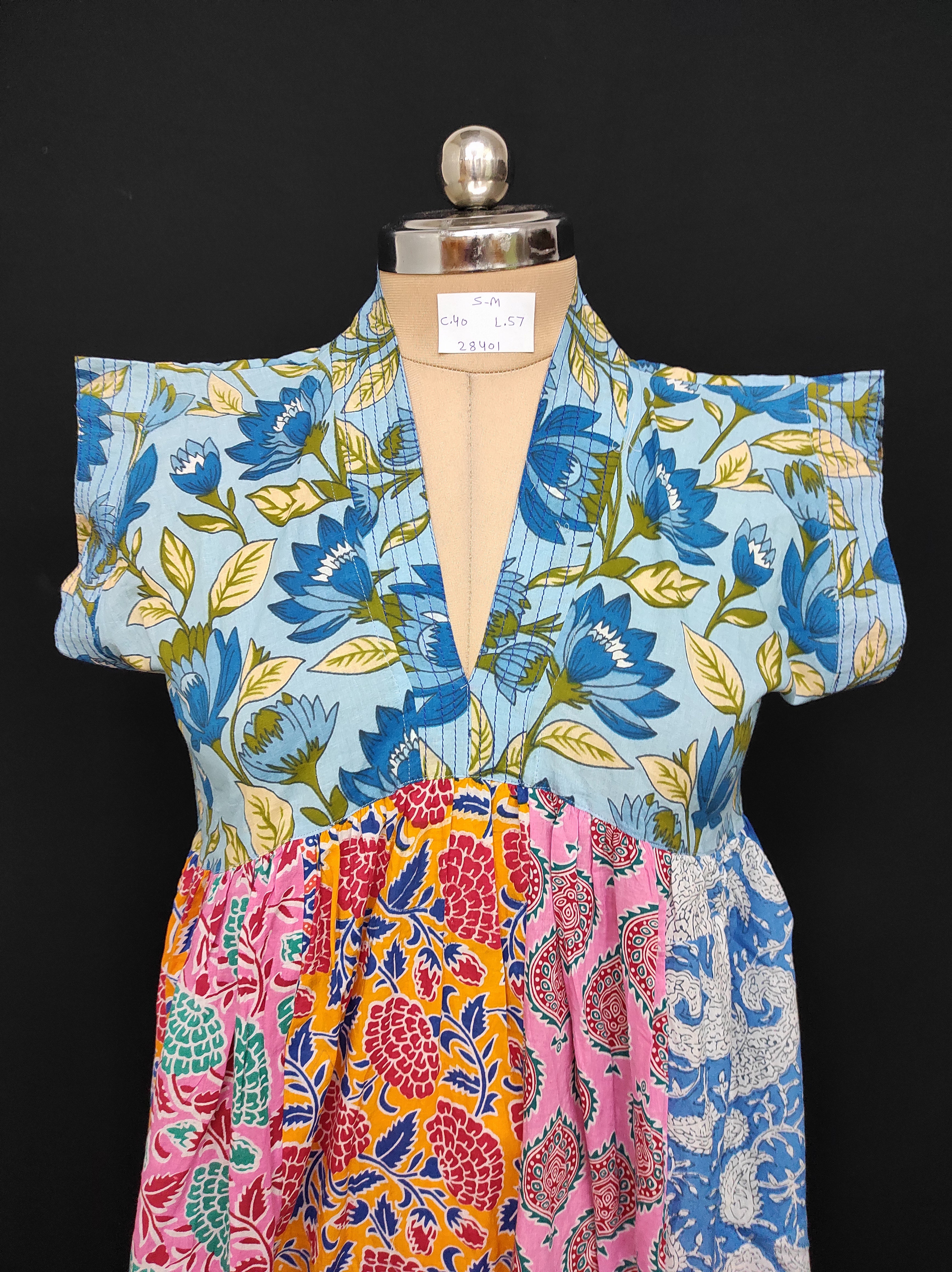 S-M Amani Printed Cotton Dress 57" Short Sleeves Jalabiya 28401-1555 JP