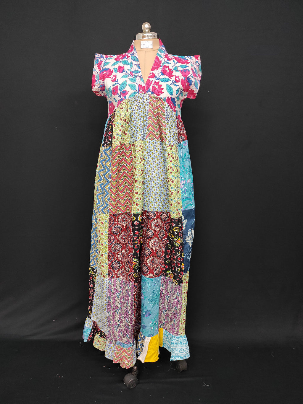 S-M Amani Printed Cotton Dress 57" Short Sleeves Jalabiya 28402-1555 JP