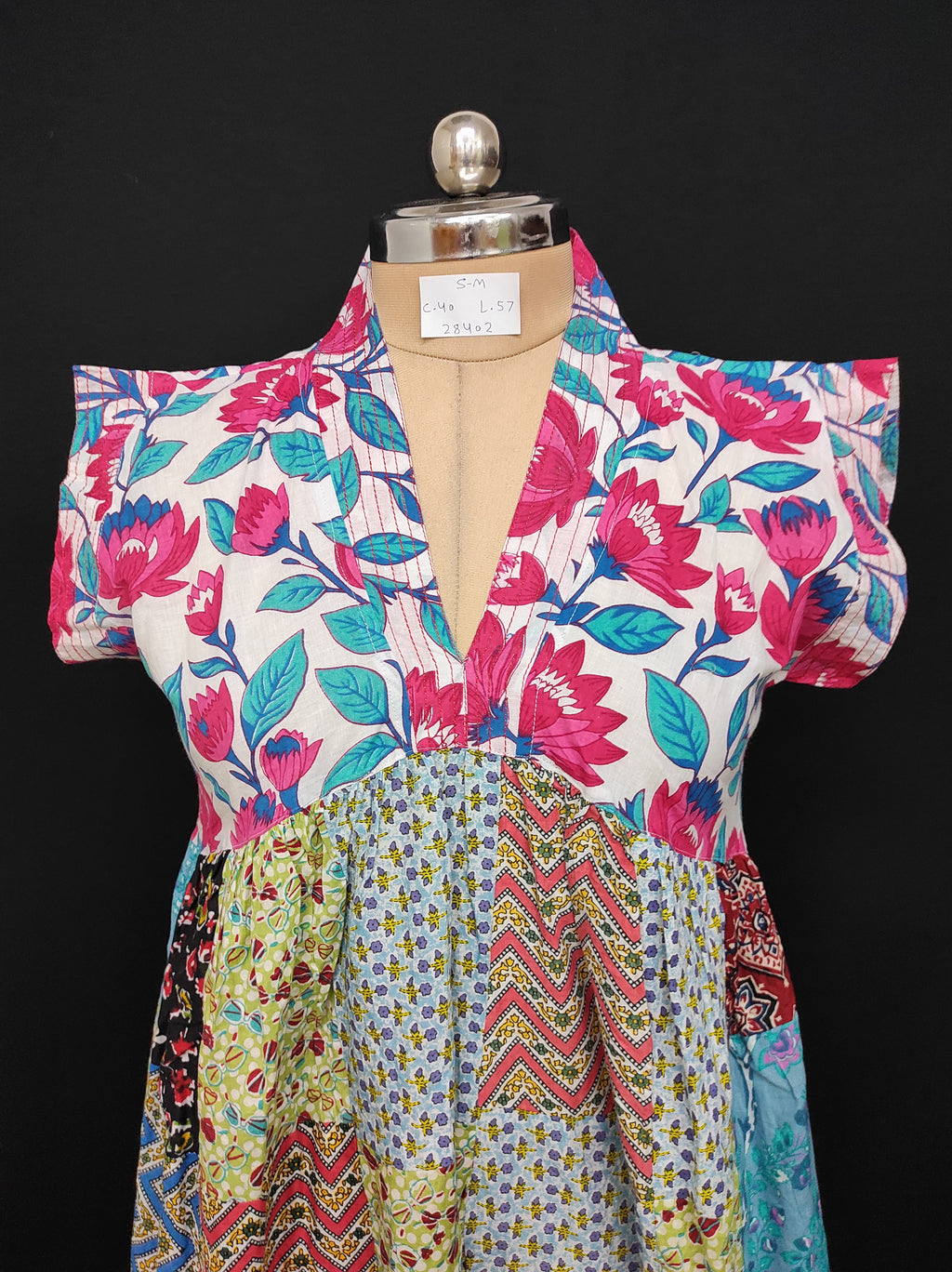 S-M Amani Printed Cotton Dress 57" Short Sleeves Jalabiya 28402-1555 JP