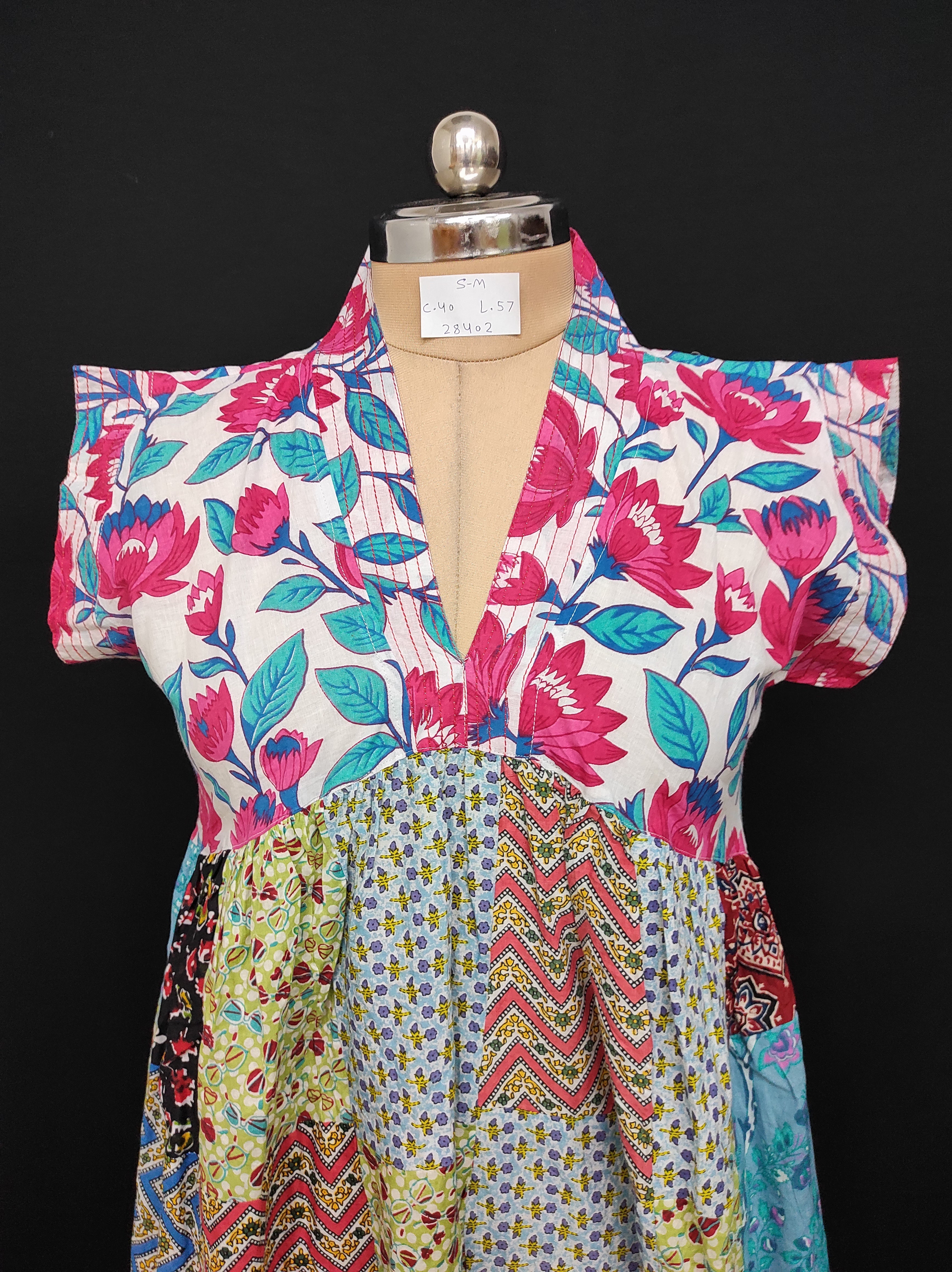 S-M Amani Printed Cotton Dress 57" Short Sleeves Jalabiya 28402-1555 JP