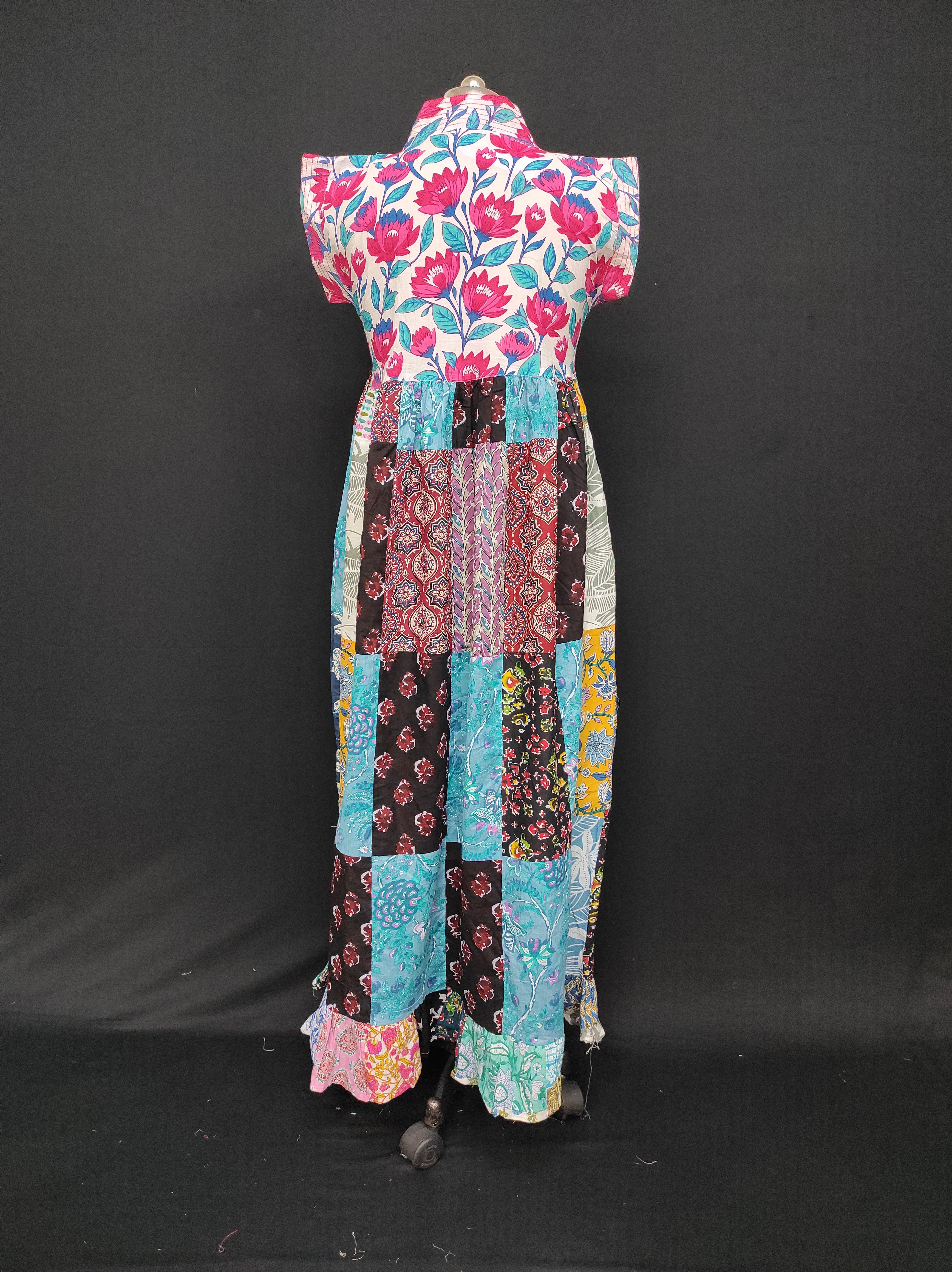 S-M Amani Printed Cotton Dress 57" Short Sleeves Jalabiya 28402-1555 JP