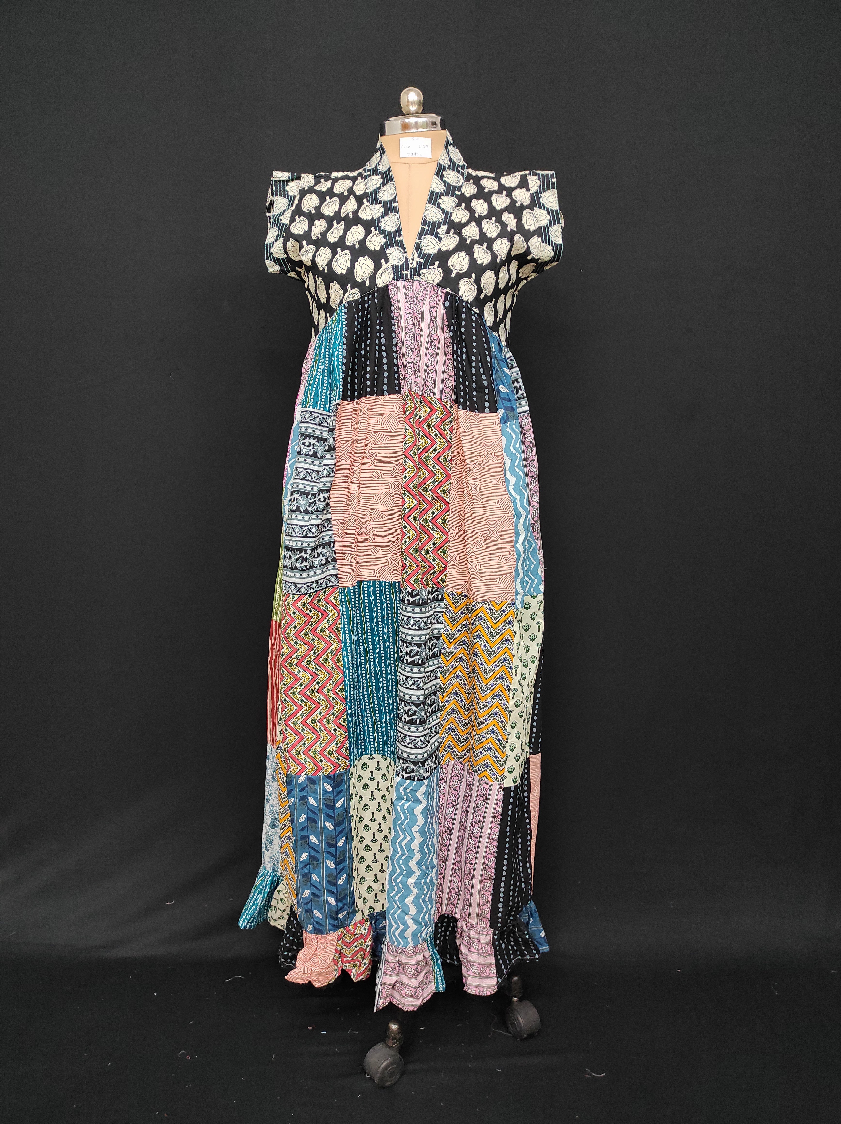 S-M Amani Printed Cotton Dress 57" Short Sleeves Jalabiya 28403-1555 JP