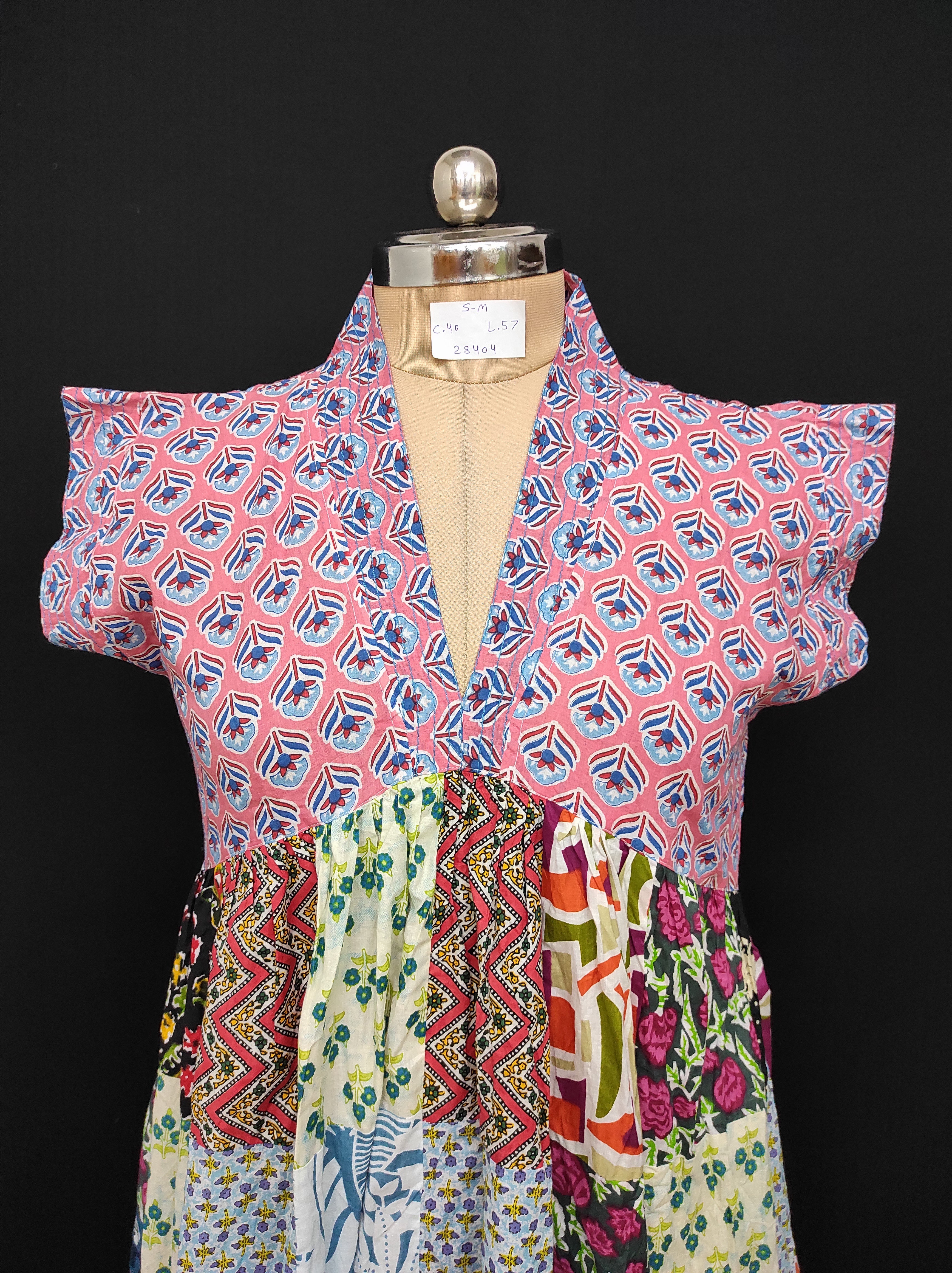 S-M Amani Printed Cotton Dress 57" Short Sleeves Jalabiya 28404-1555 JP