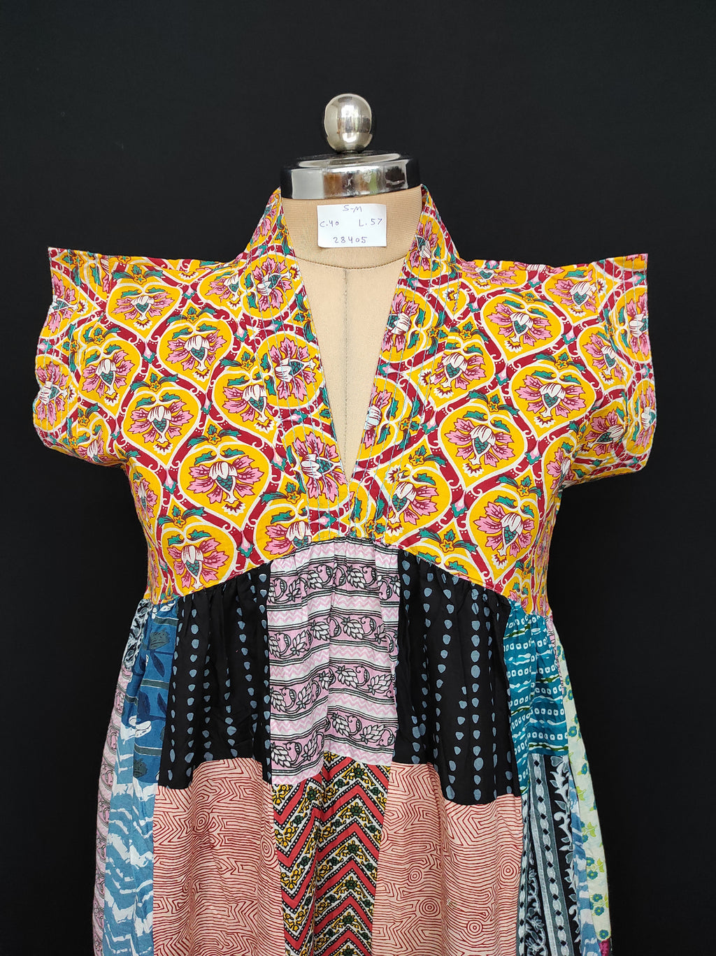 S-M Amani Printed Cotton Dress 57" Short Sleeves Jalabiya 28405-1555 JP