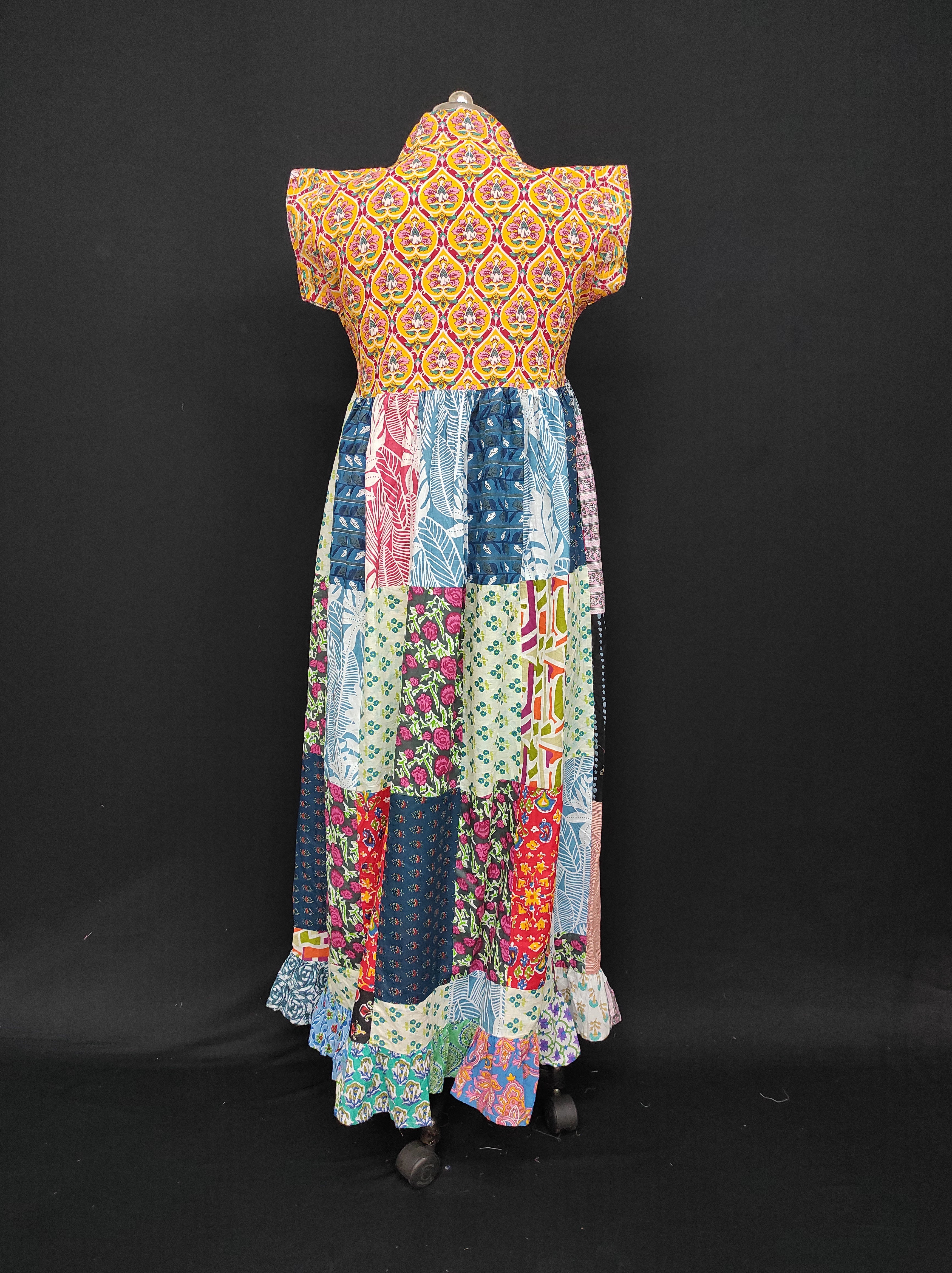 S-M Amani Printed Cotton Dress 57" Short Sleeves Jalabiya 28405-1555 JP