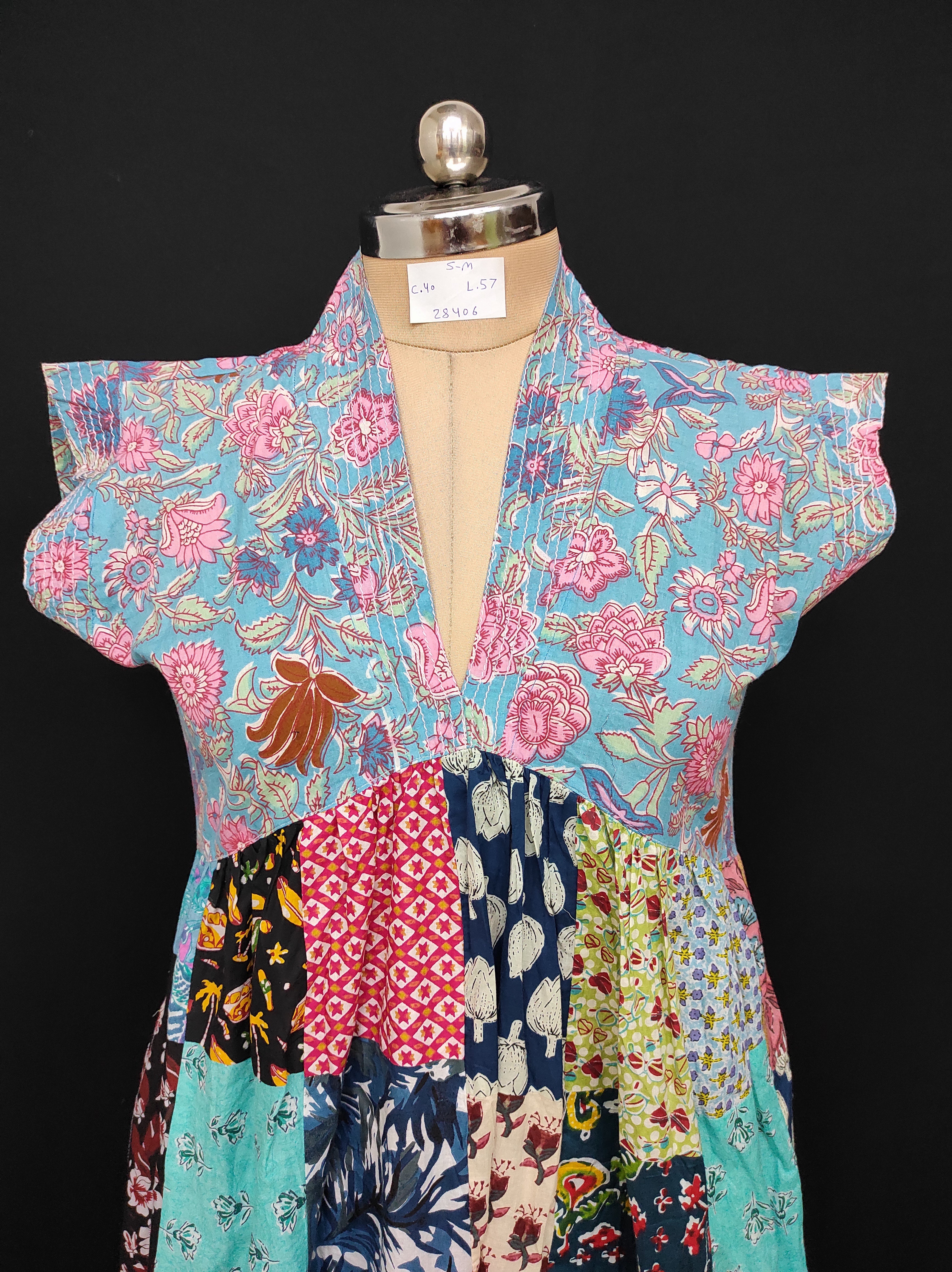 S-M Amani Printed Cotton Dress 57" Short Sleeves Jalabiya 28406-1555 JP