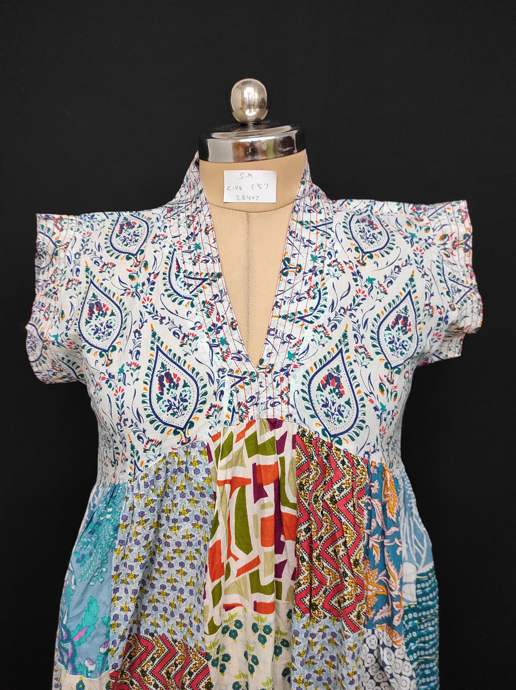S-M Amani Printed Cotton Dress 57" Short Sleeves Jalabiya 28407-1555 JP