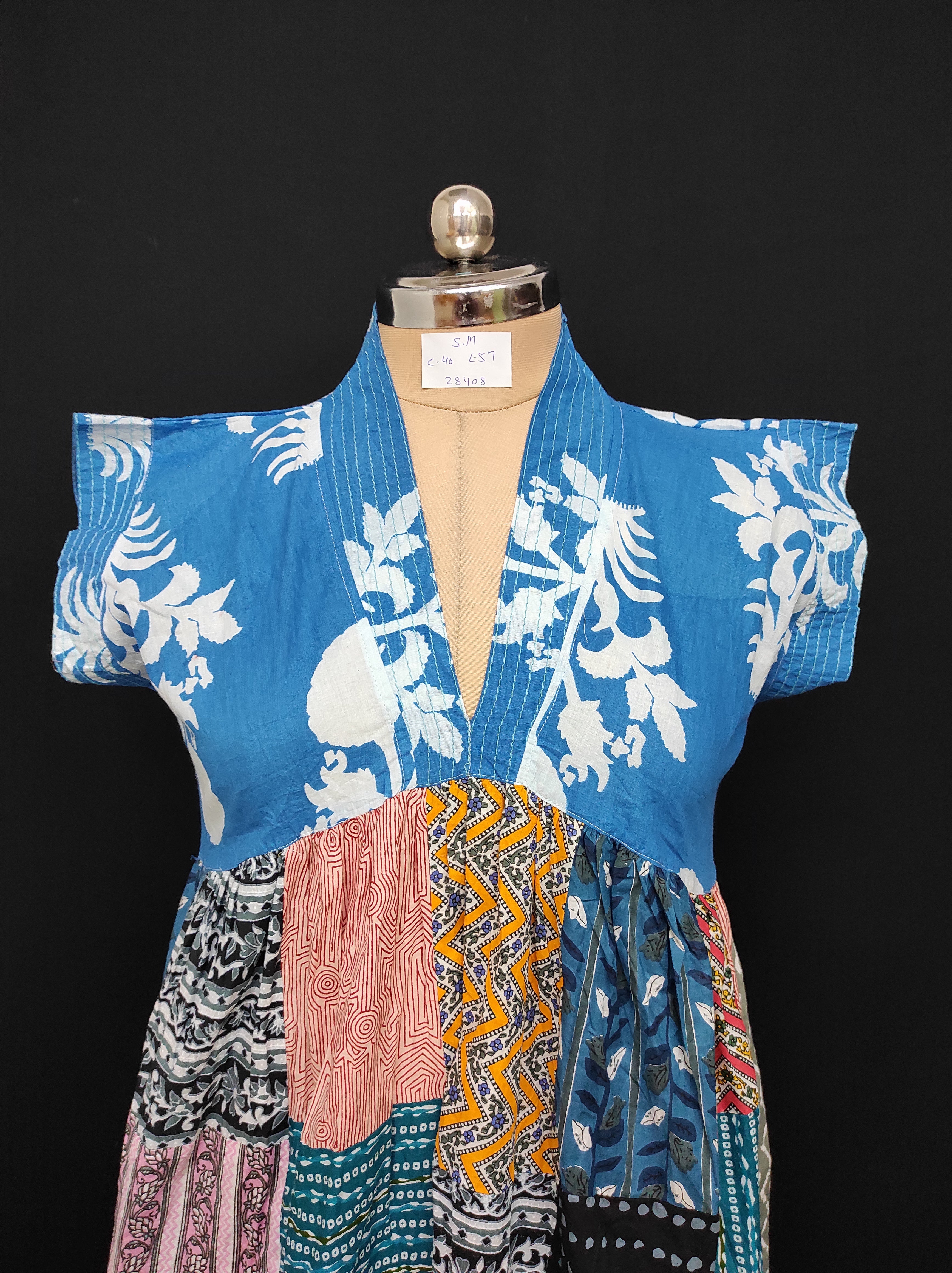 S-M Amani Printed Cotton Dress 57" Short Sleeves Jalabiya 28408-1555 JP