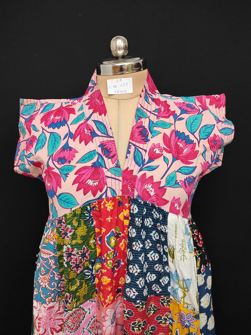S-M Amani Printed Cotton Dress 57" Short Sleeves Jalabiya 28409-1555 JP