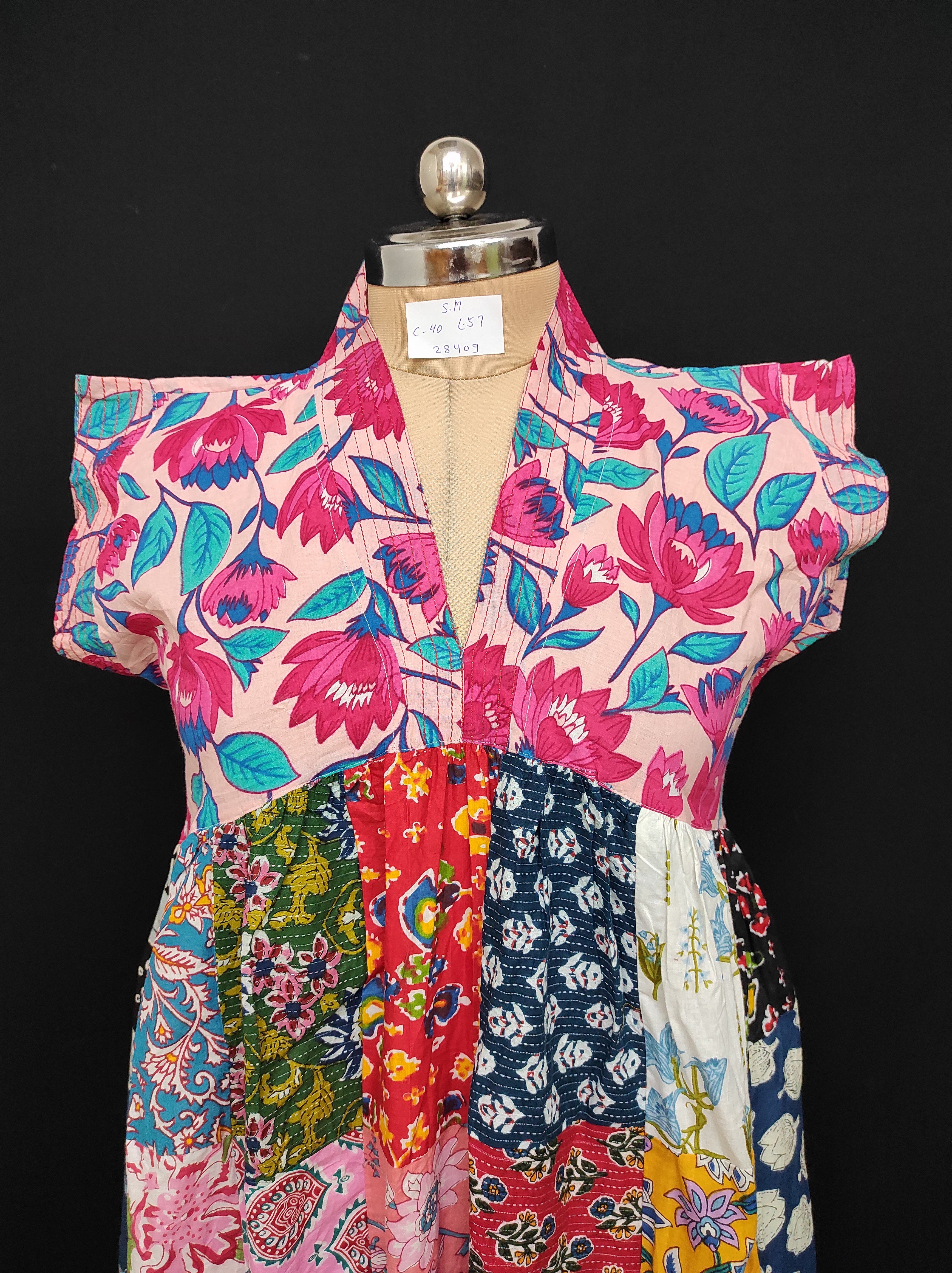 S-M Amani Printed Cotton Dress 57" Short Sleeves Jalabiya 28409-1555 JP