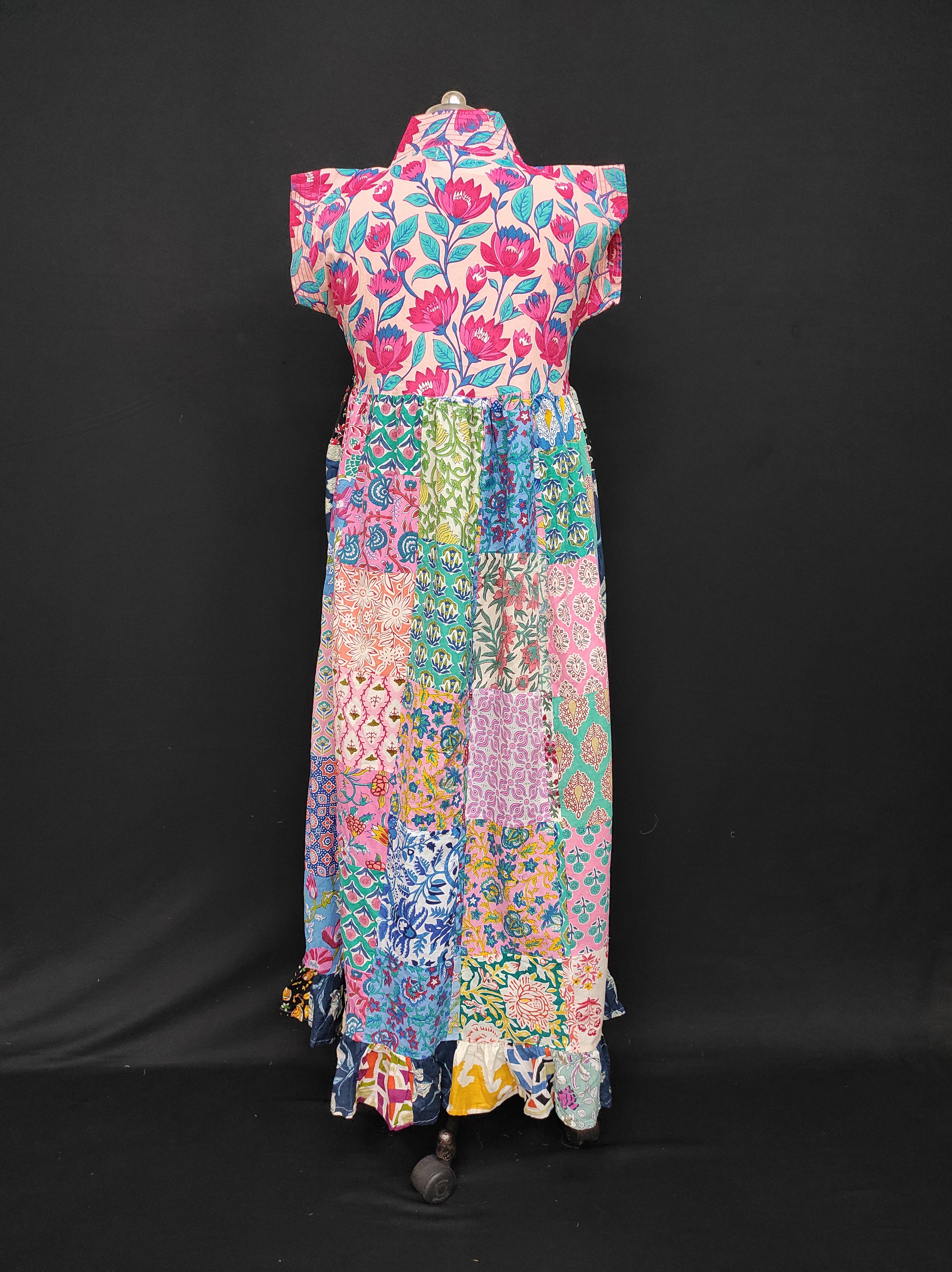 S-M Amani Printed Cotton Dress 57" Short Sleeves Jalabiya 28409-1555 JP