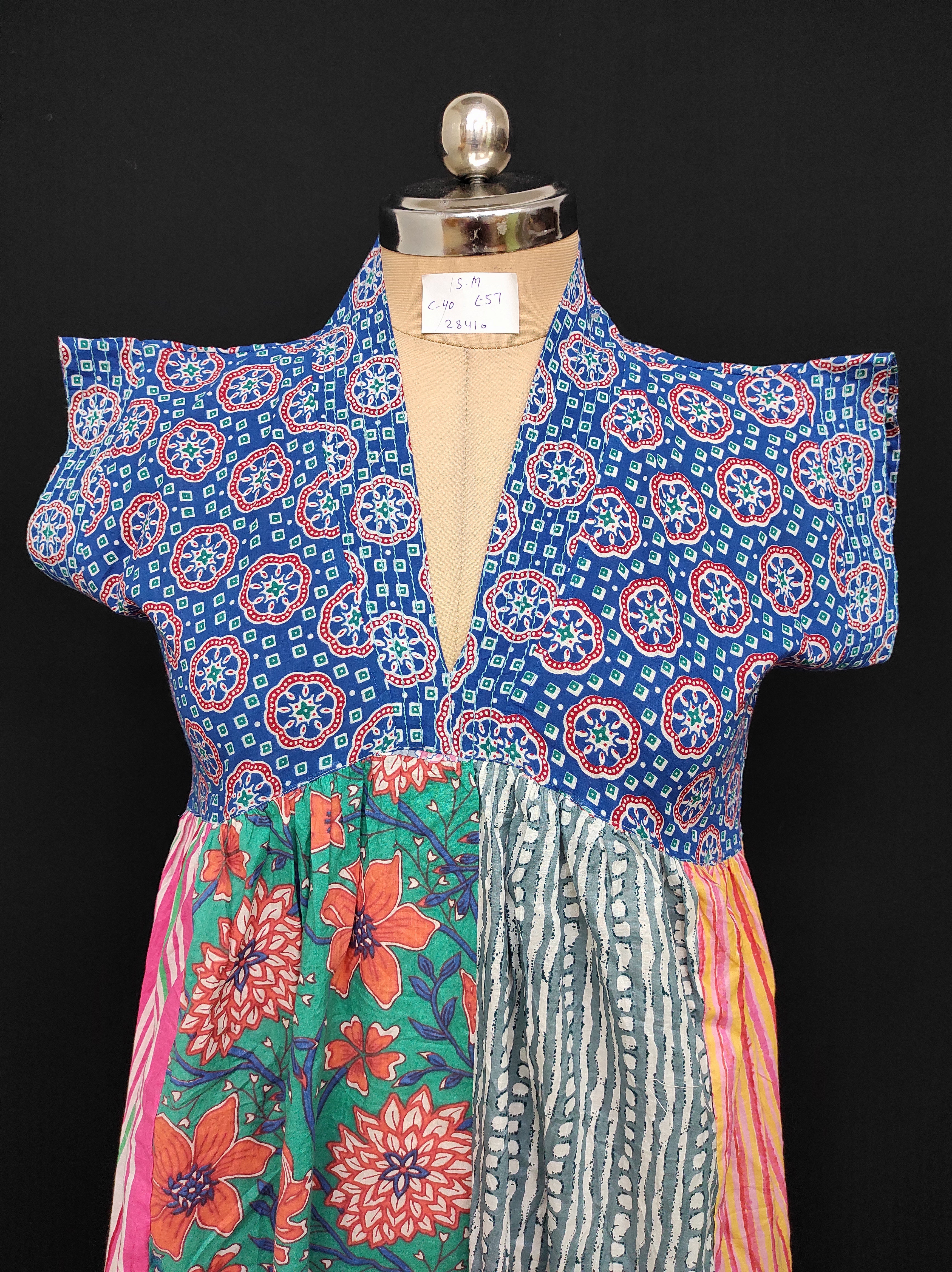 S-M Amani Printed Cotton Dress 57" Short Sleeves Jalabiya 28410-1555 JP