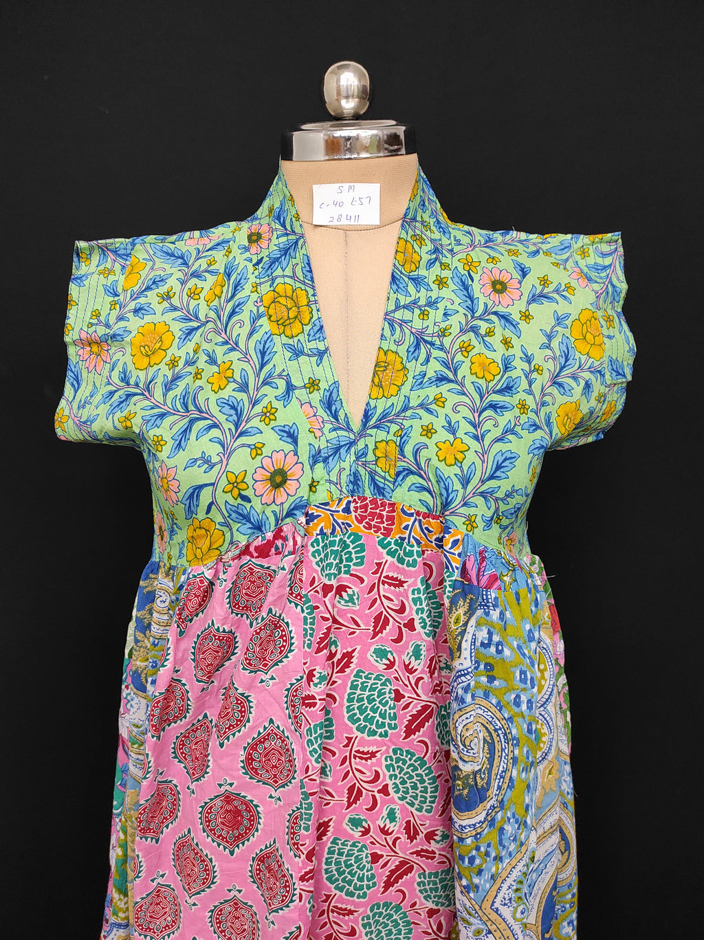 S-M Amani Printed Cotton Dress 57" Short Sleeves Jalabiya 28411-1555 JP