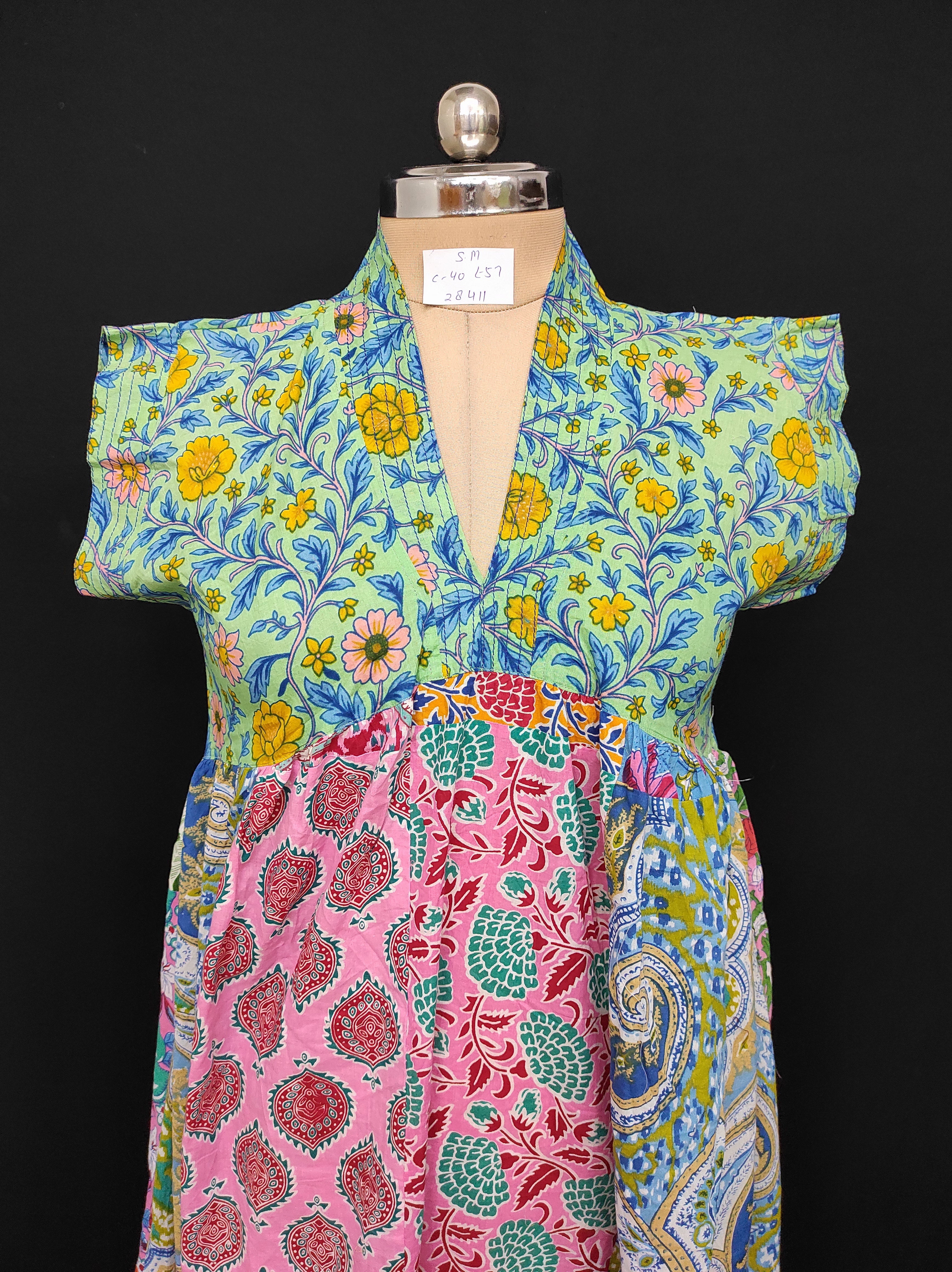 S-M Amani Printed Cotton Dress 57" Short Sleeves Jalabiya 28411-1555 JP