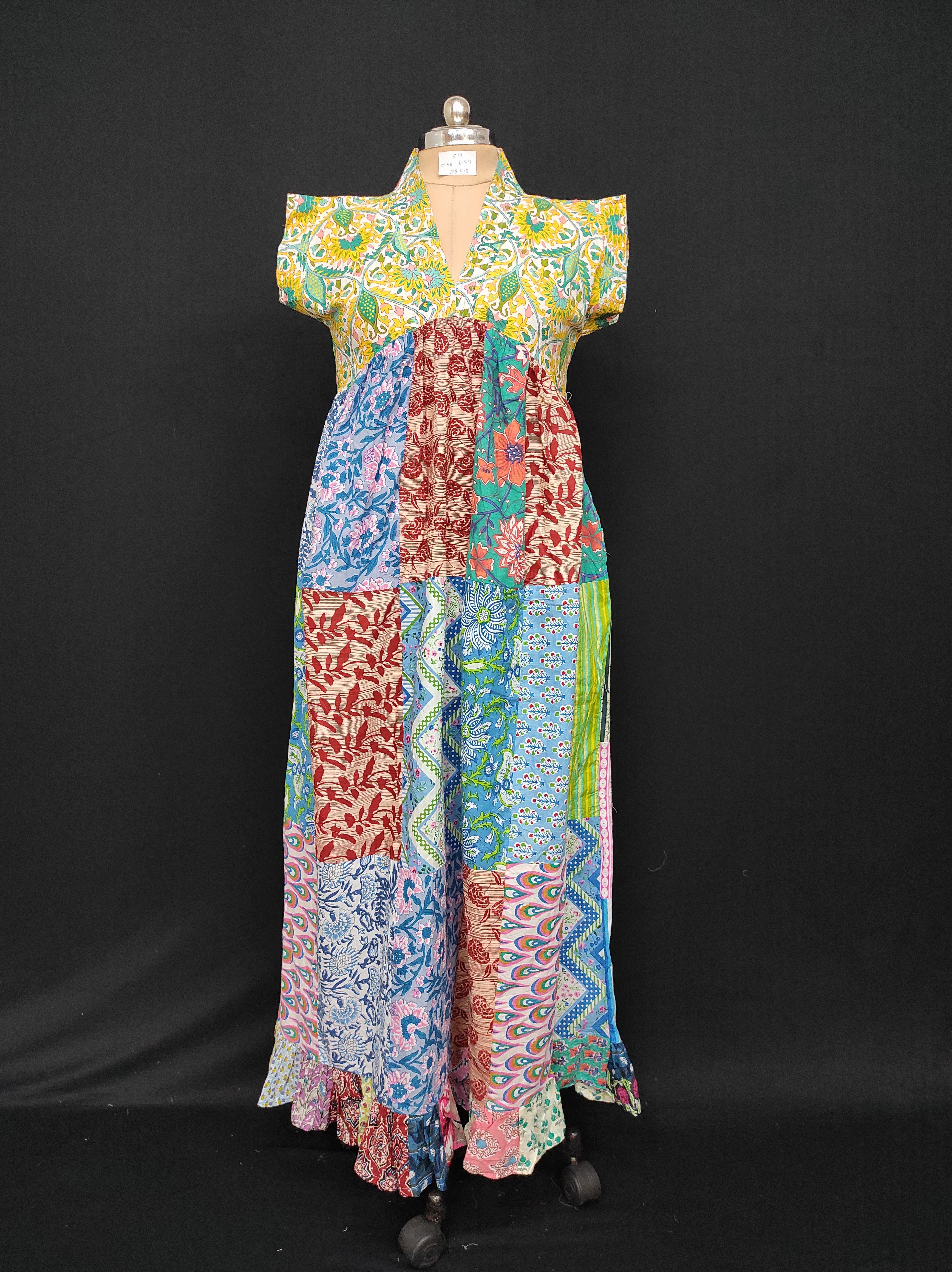 S-M Amani Printed Cotton Dress 57" Short Sleeves Jalabiya 28412-1555 JP