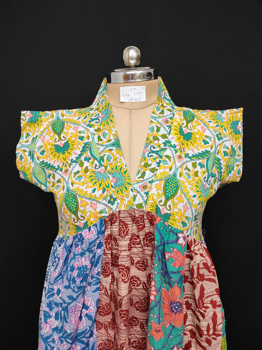 S-M Amani Printed Cotton Dress 57" Short Sleeves Jalabiya 28412-1555 JP