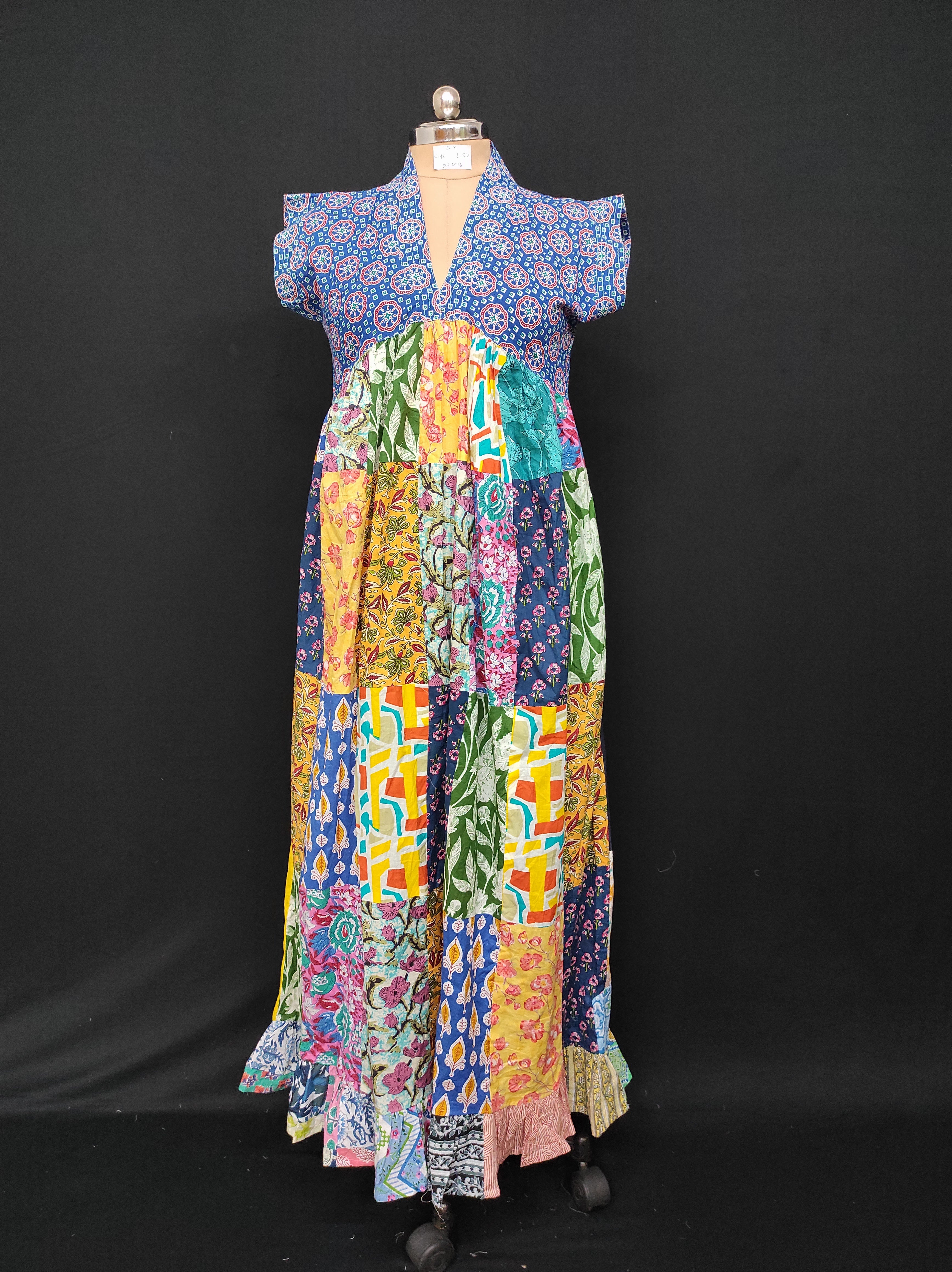S-M Amani Printed Cotton Dress 57" Short Sleeves Jalabiya 28476-1555 JP