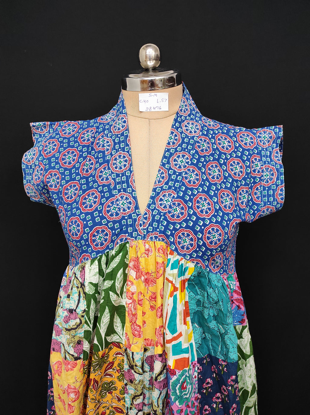 S-M Amani Printed Cotton Dress 57" Short Sleeves Jalabiya 28476-1555 JP
