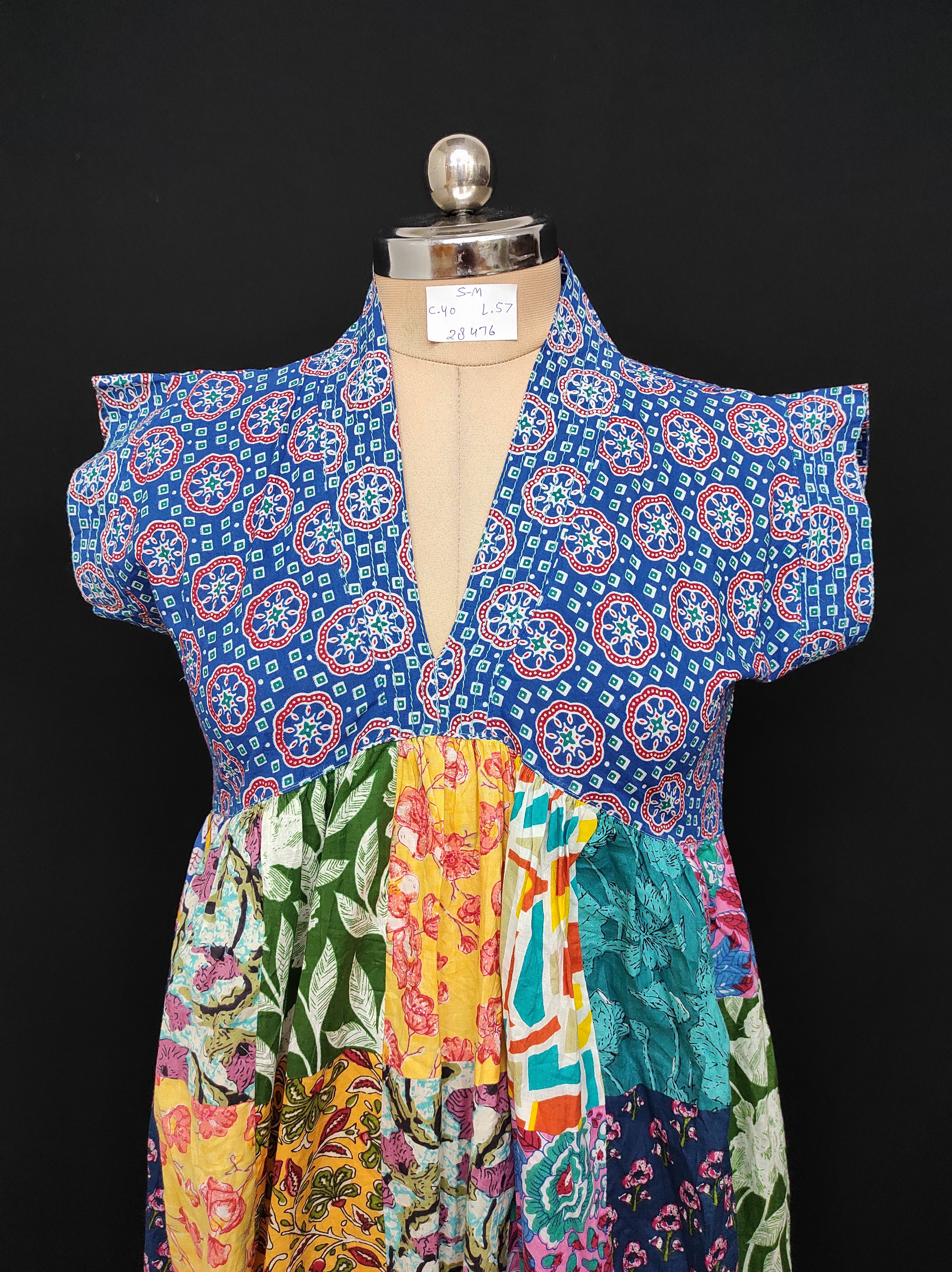 S-M Amani Printed Cotton Dress 57" Short Sleeves Jalabiya 28476-1555 JP