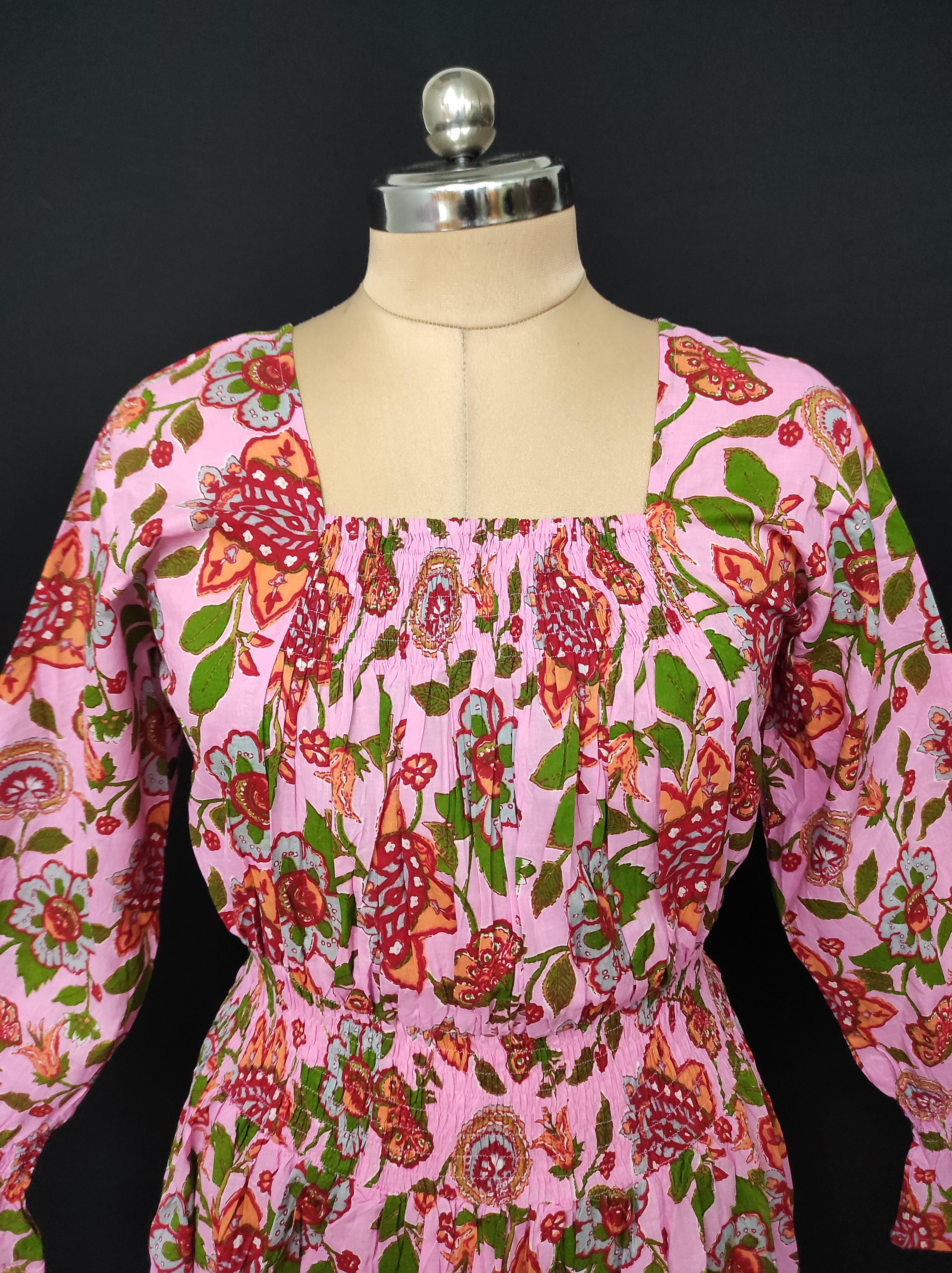 S/M Fazlin Printed Cotton Dress 57" Long Jalabiya 28489-1556 JP
