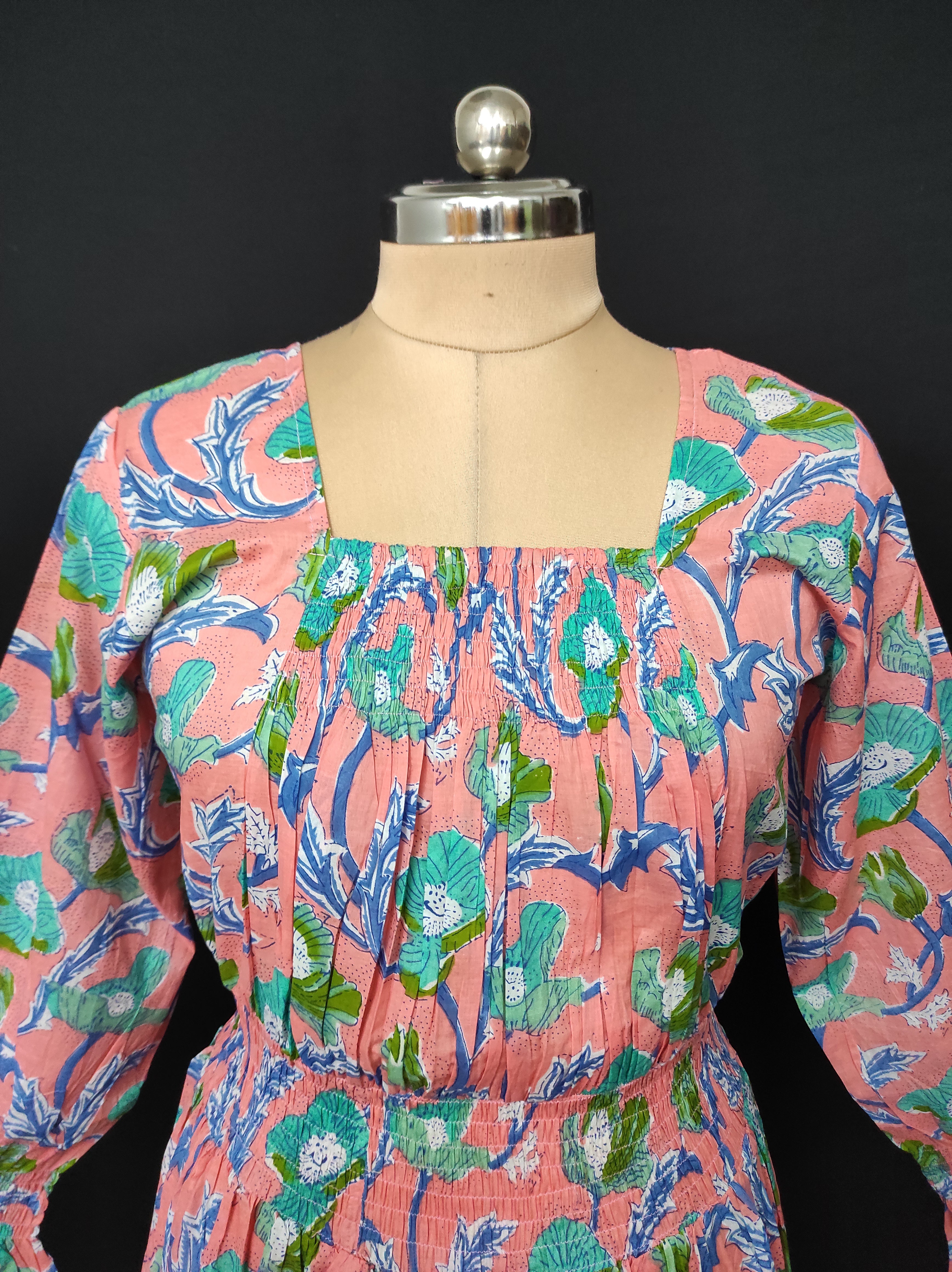 S/M Fazlin Printed Cotton Dress 57" Long Jalabiya 28490-1556 JP