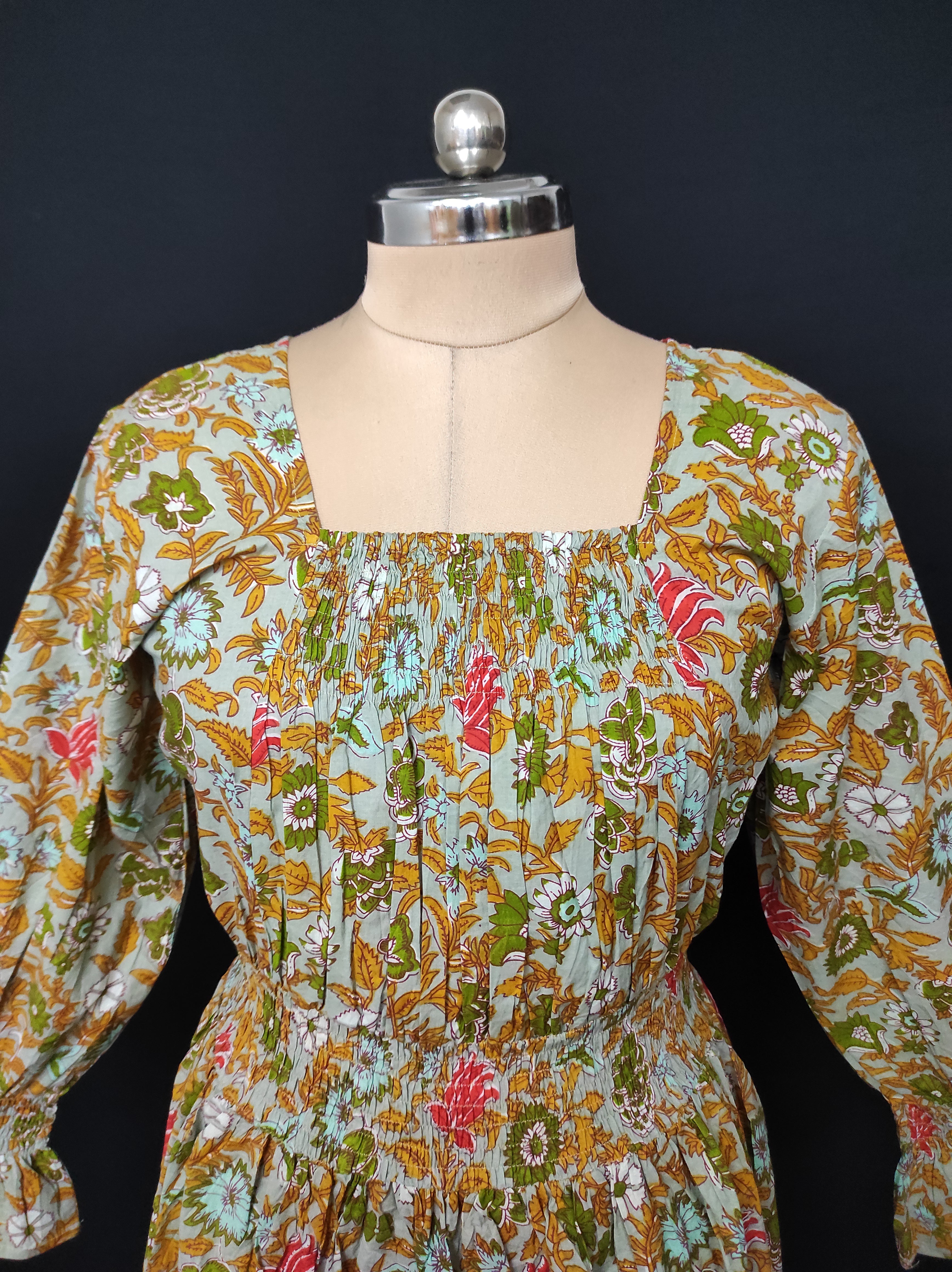S/M Fazlin Printed Cotton Dress 57" Long Jalabiya 28495-1556 JP