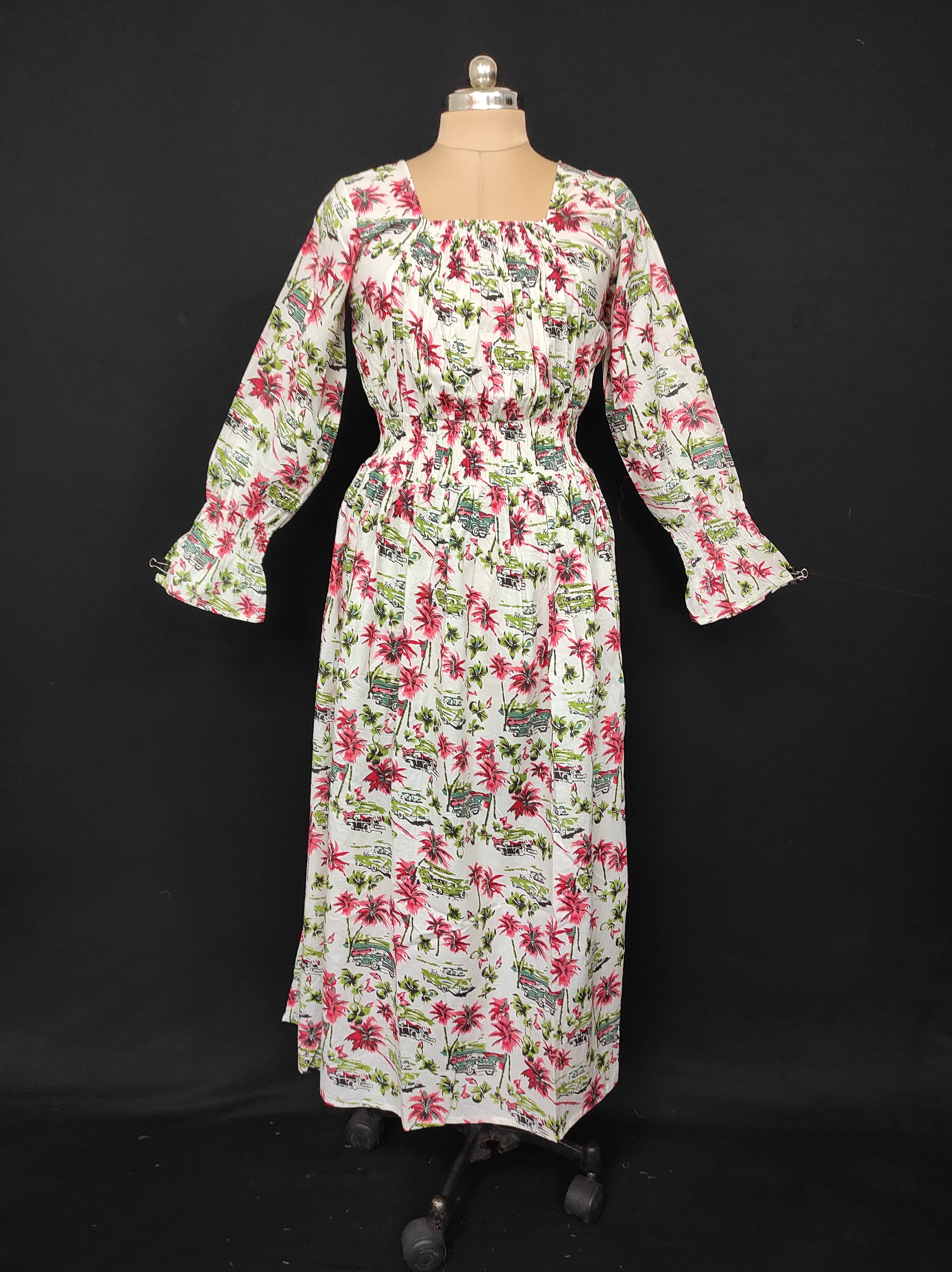XS/S Fazlin Printed Cotton Dress 54" Long Jalabiya 28501-1556 JP