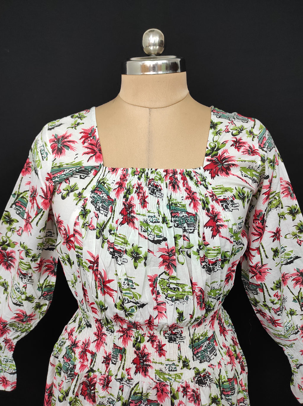 XS/S Fazlin Printed Cotton Dress 54" Long Jalabiya 28501-1556 JP