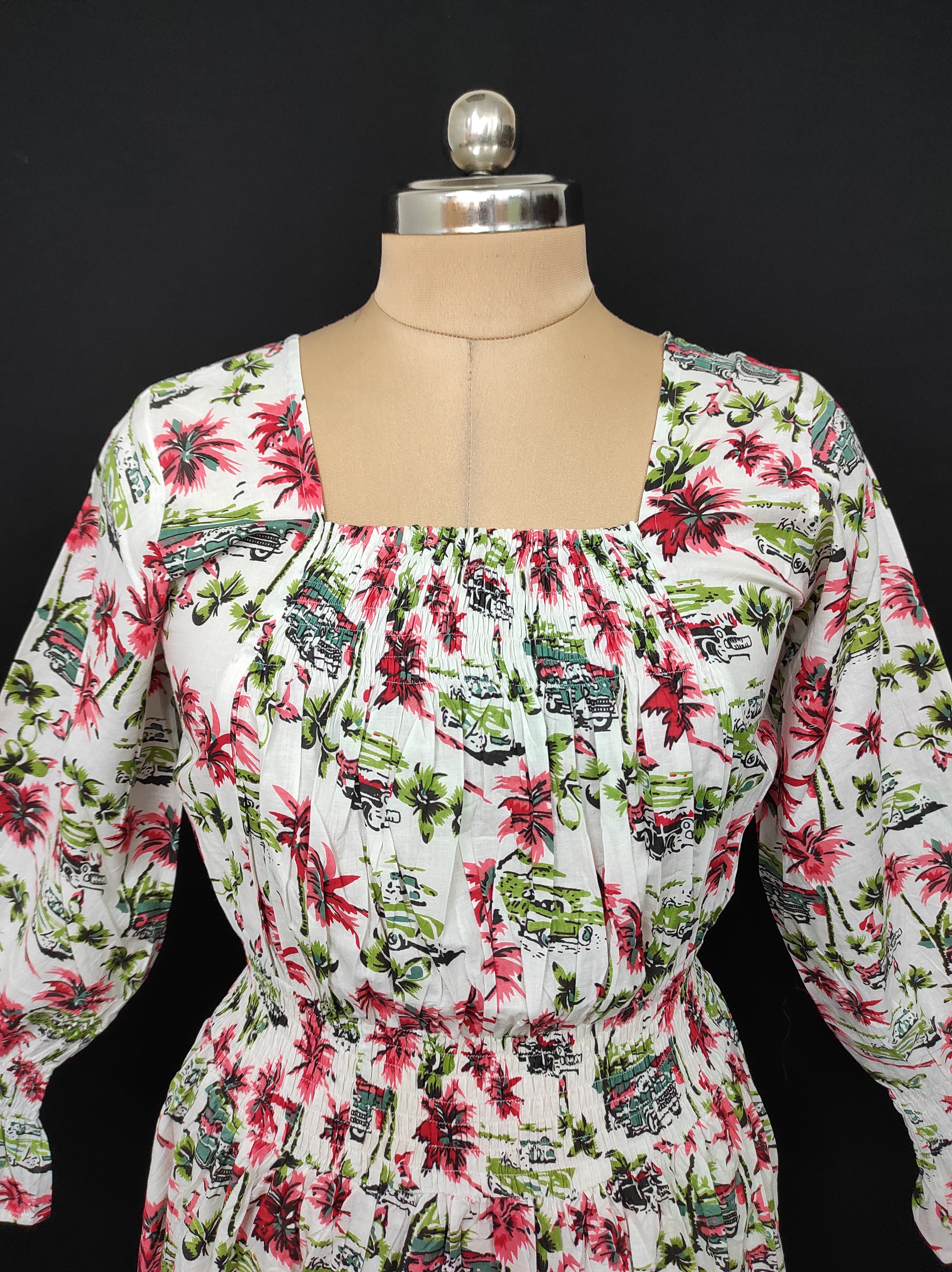 XS/S Fazlin Printed Cotton Dress 54" Long Jalabiya 28501-1556 JP