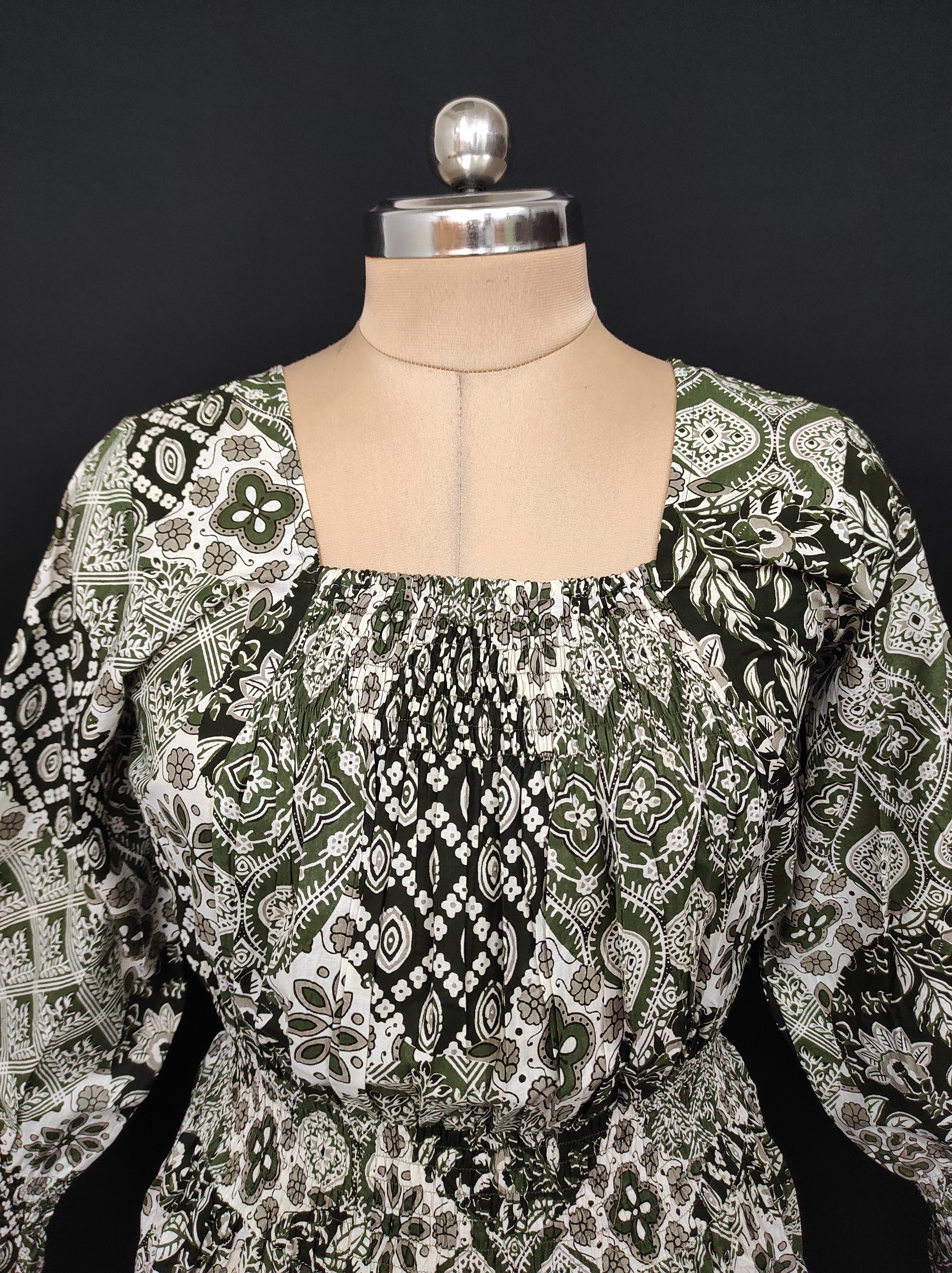 XS/S Fazlin Printed Cotton Dress 54" Long Jalabiya 28507-1557 JP