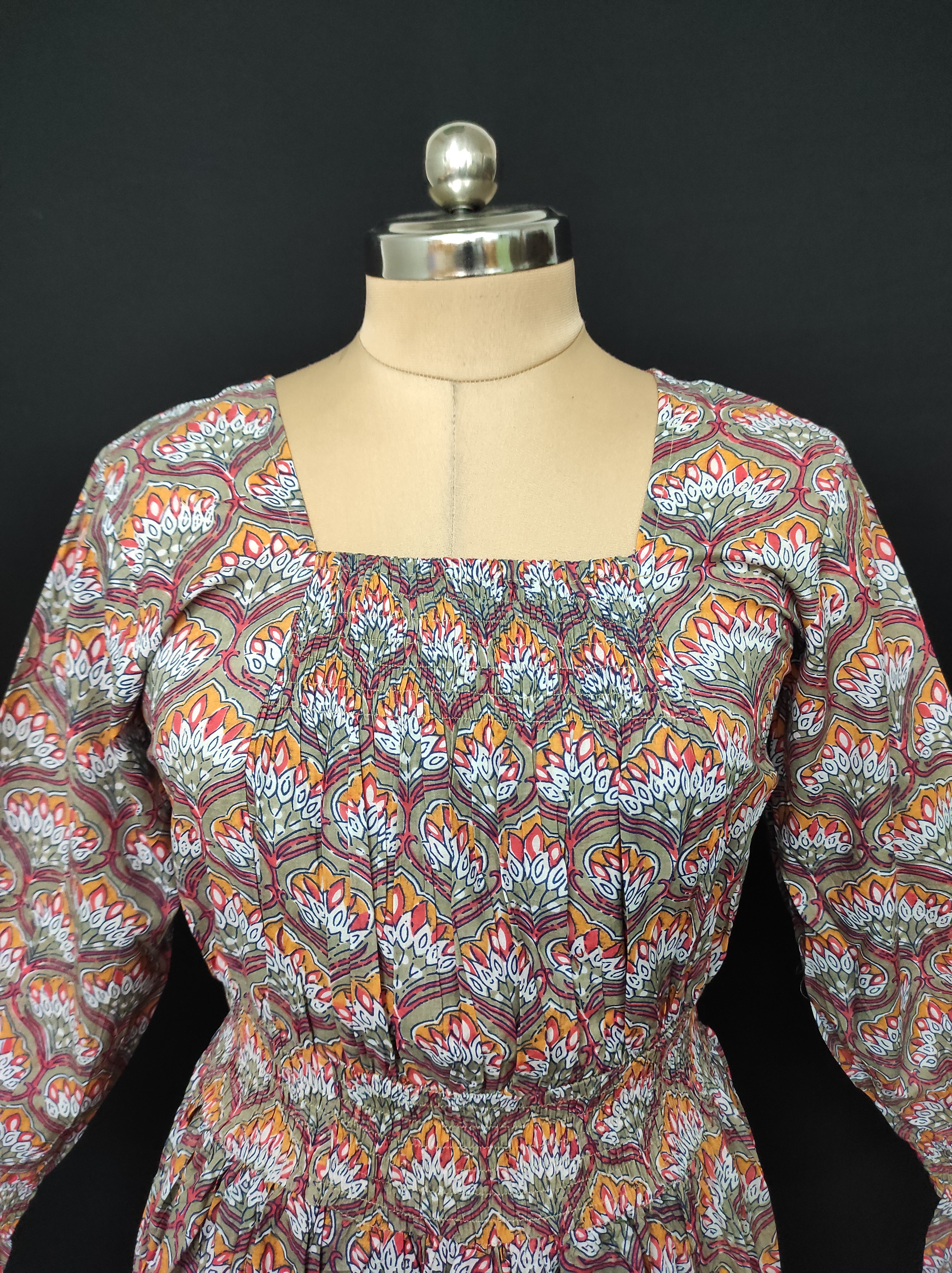 S/M Fazlin Printed Cotton Dress 57" Long Jalabiya 28511-1557 JP
