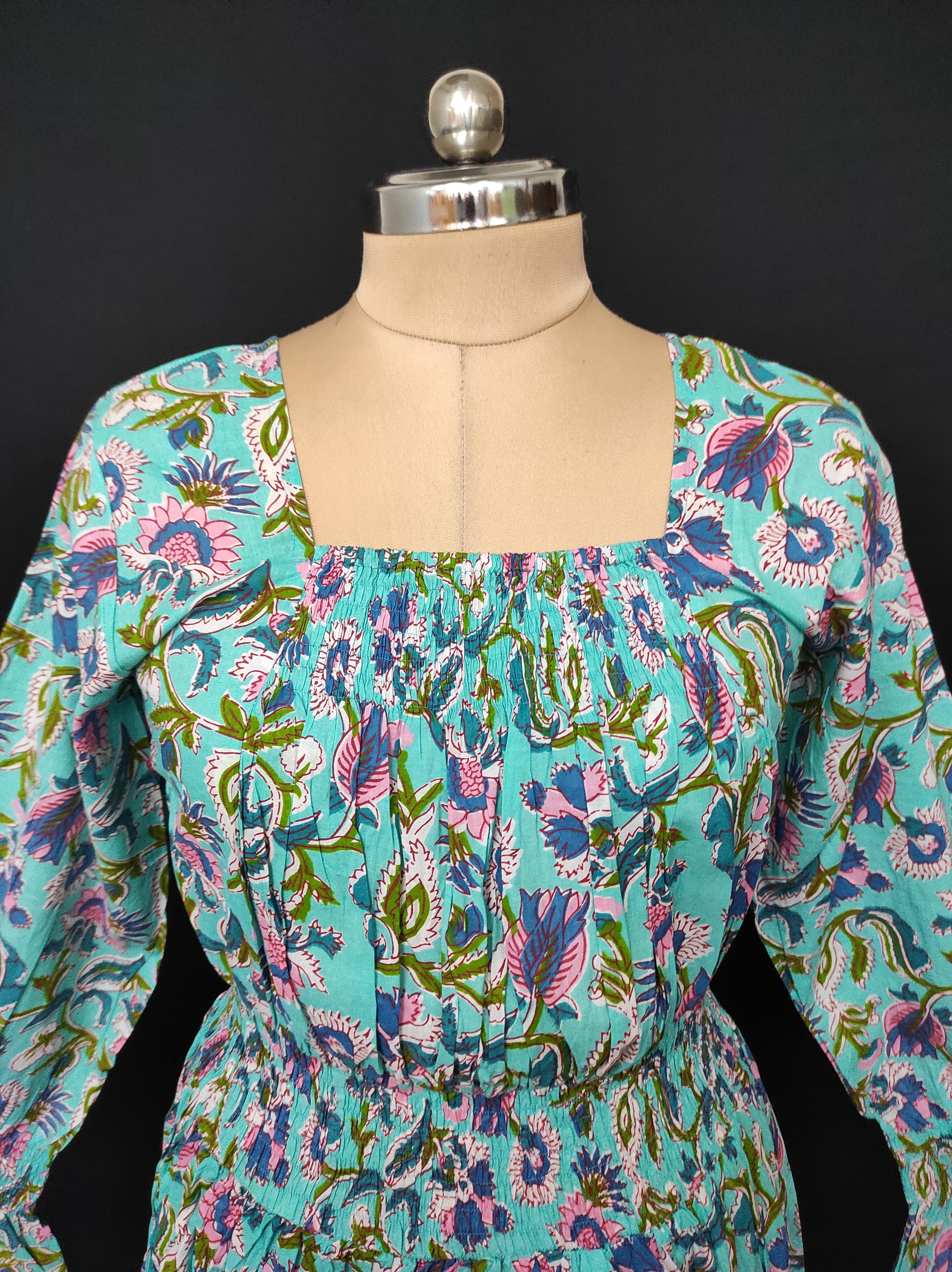 S/M Fazlin Printed Cotton Dress 57" Long Jalabiya 28518-1558 JP