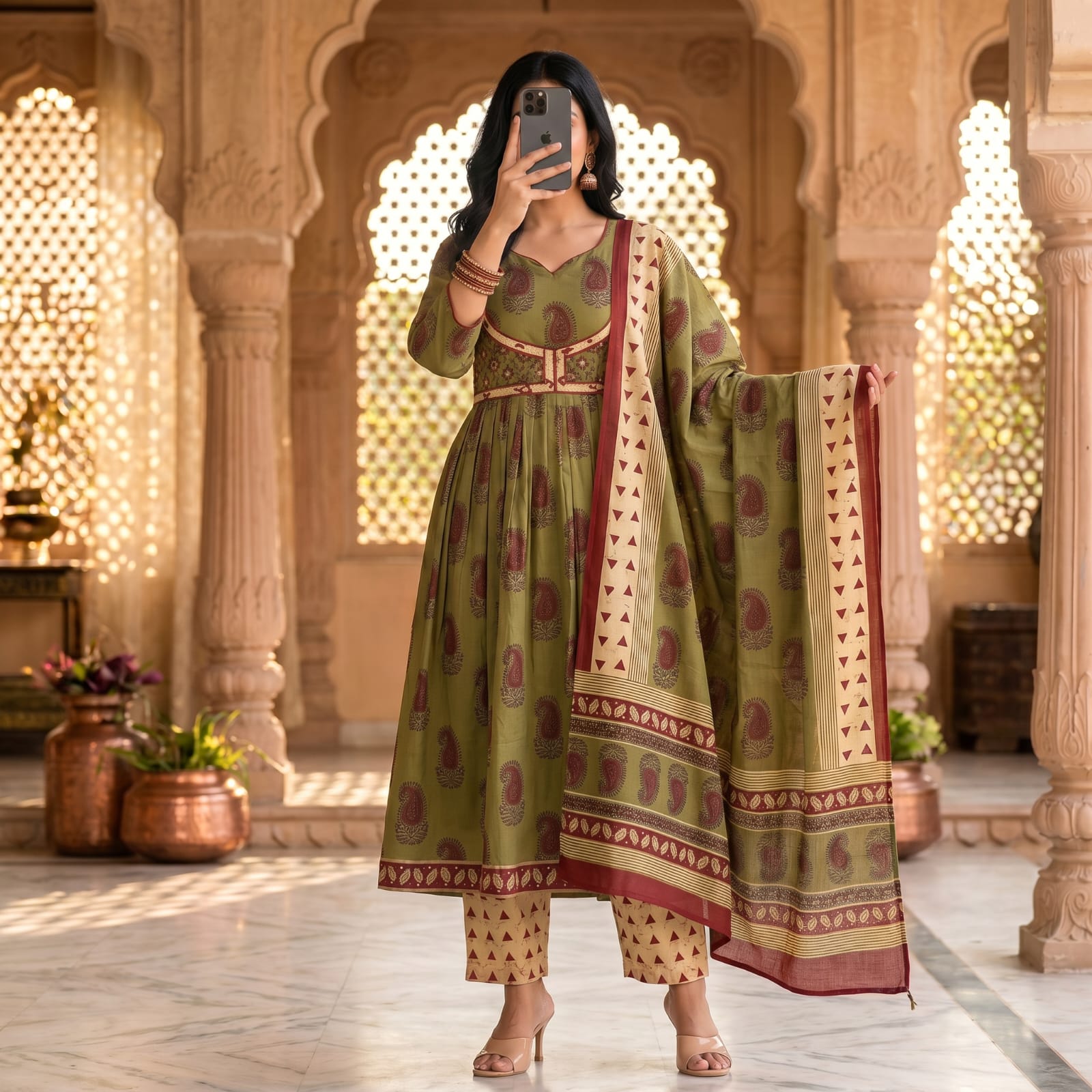 Premium Stitched Cotton Embroidery & Hand Work Suit With Sheila 2701