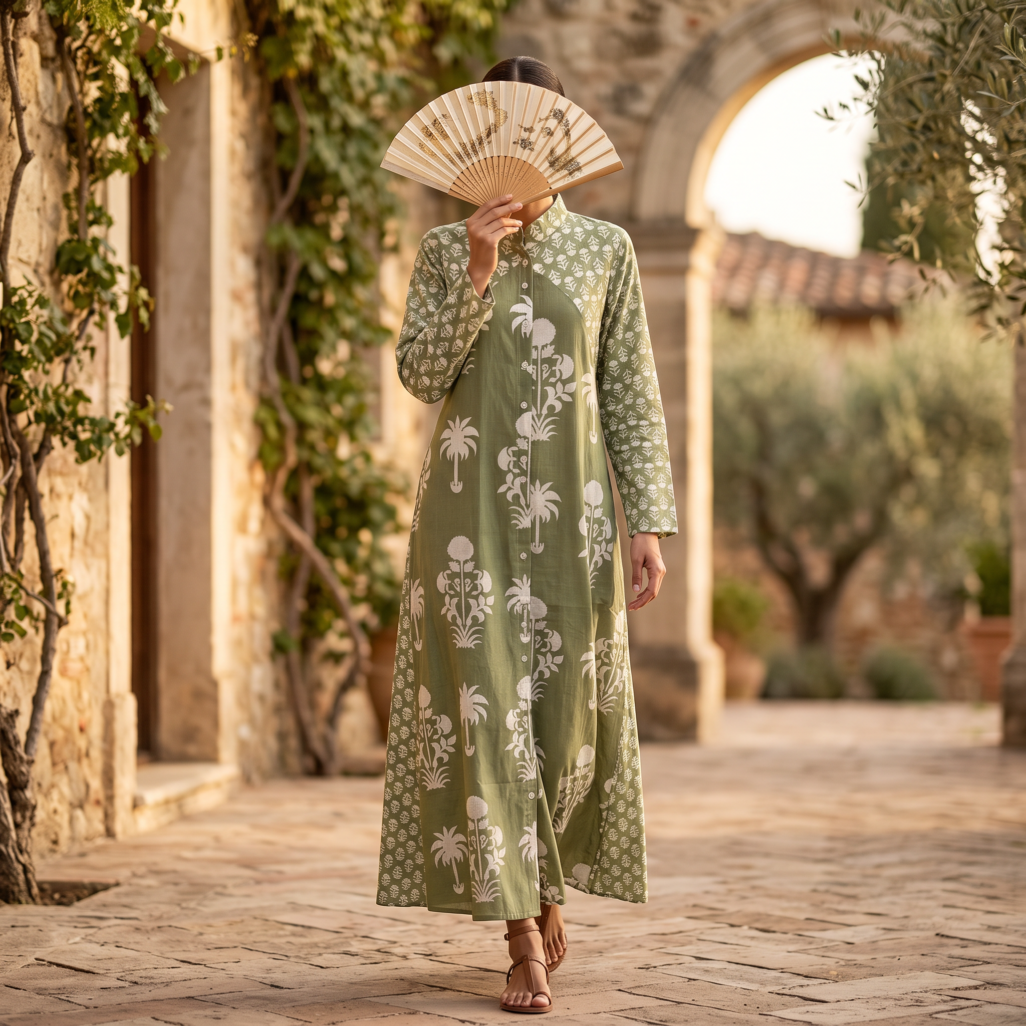 S-M Honey Printed Cotton Dress 57" Long Jalabiya With Sheila TN 401