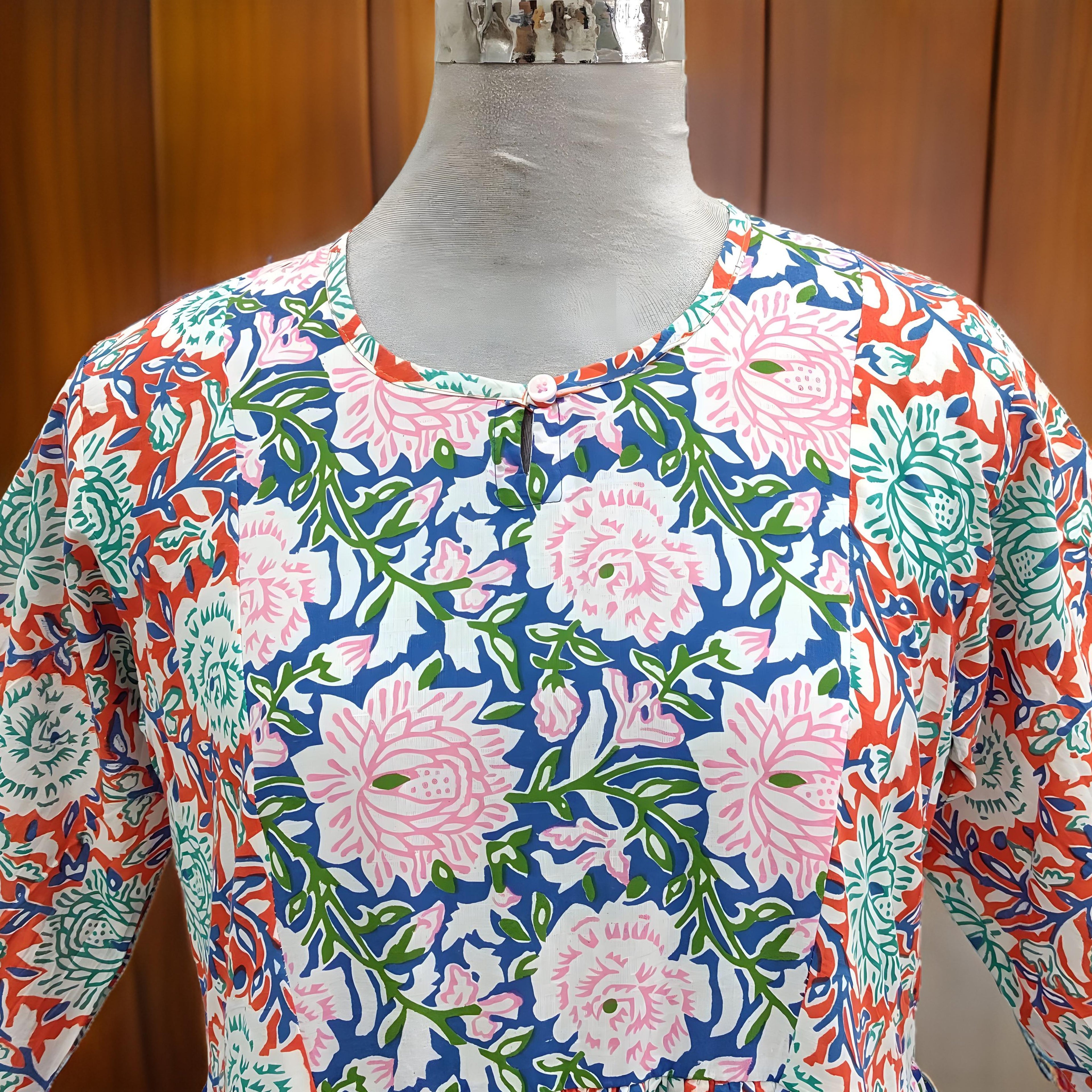 S/M Heba Printed Cotton Dress 57" Long Jalabiya