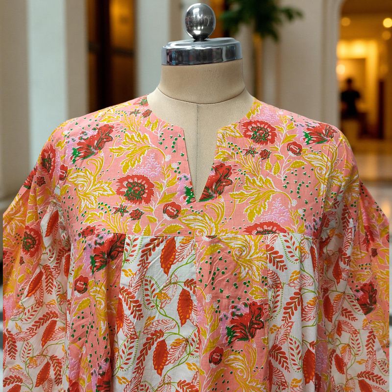 L-XL Zahia Printed Cotton Dress 57" Long Jalabiya