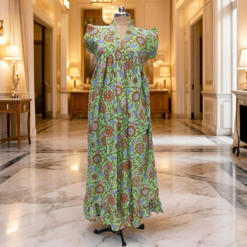 Amani Green Cotton Dress Jalabiya
