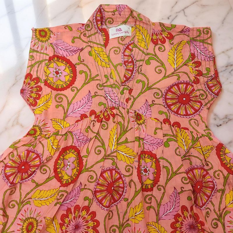 1-2 Year Amani Printed Cotton Girls Dress 26'' Short Sleeves Jalabiya