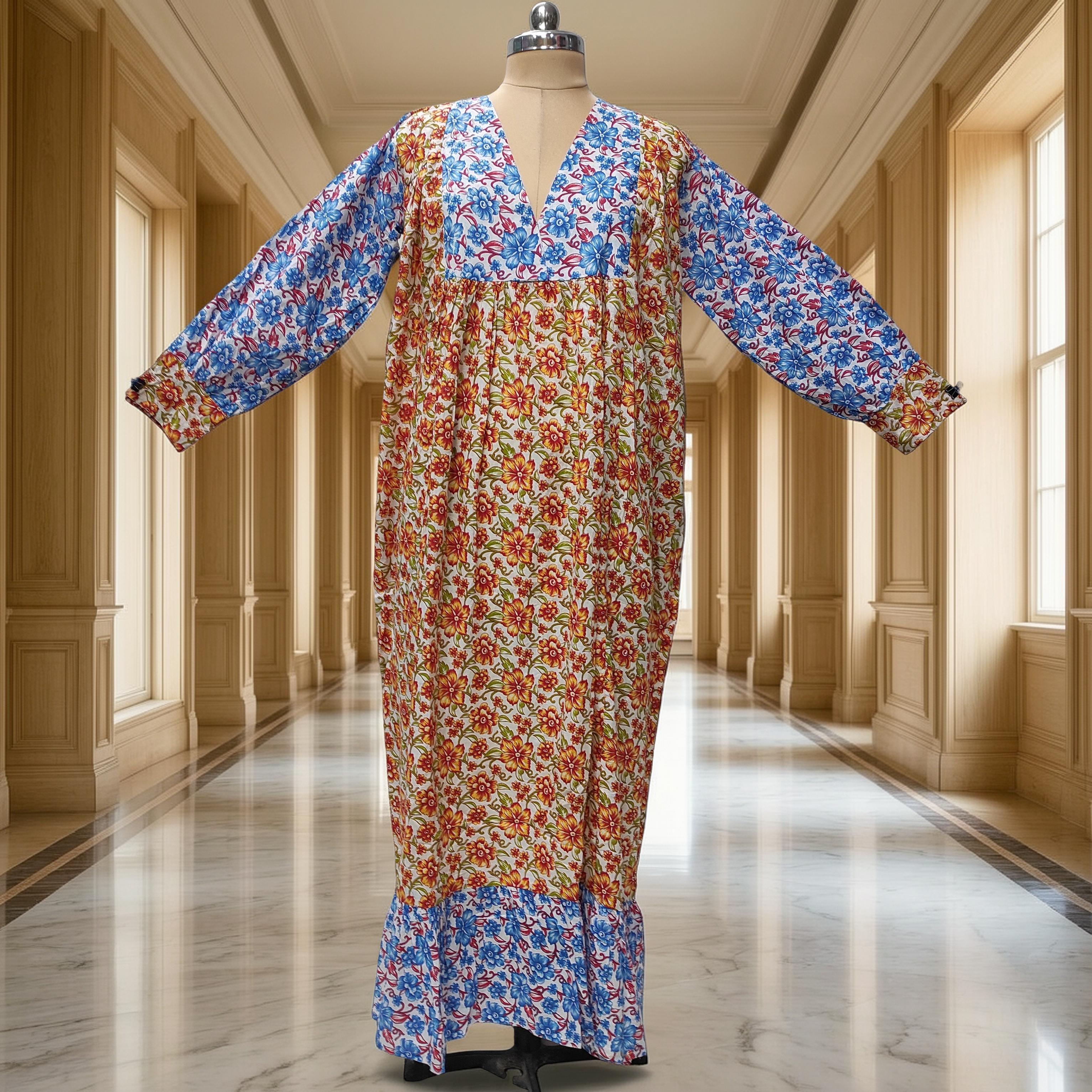 2XL-3XL Yamana With Sheila Printed Cotton Dress 57" Long Jalabiya
